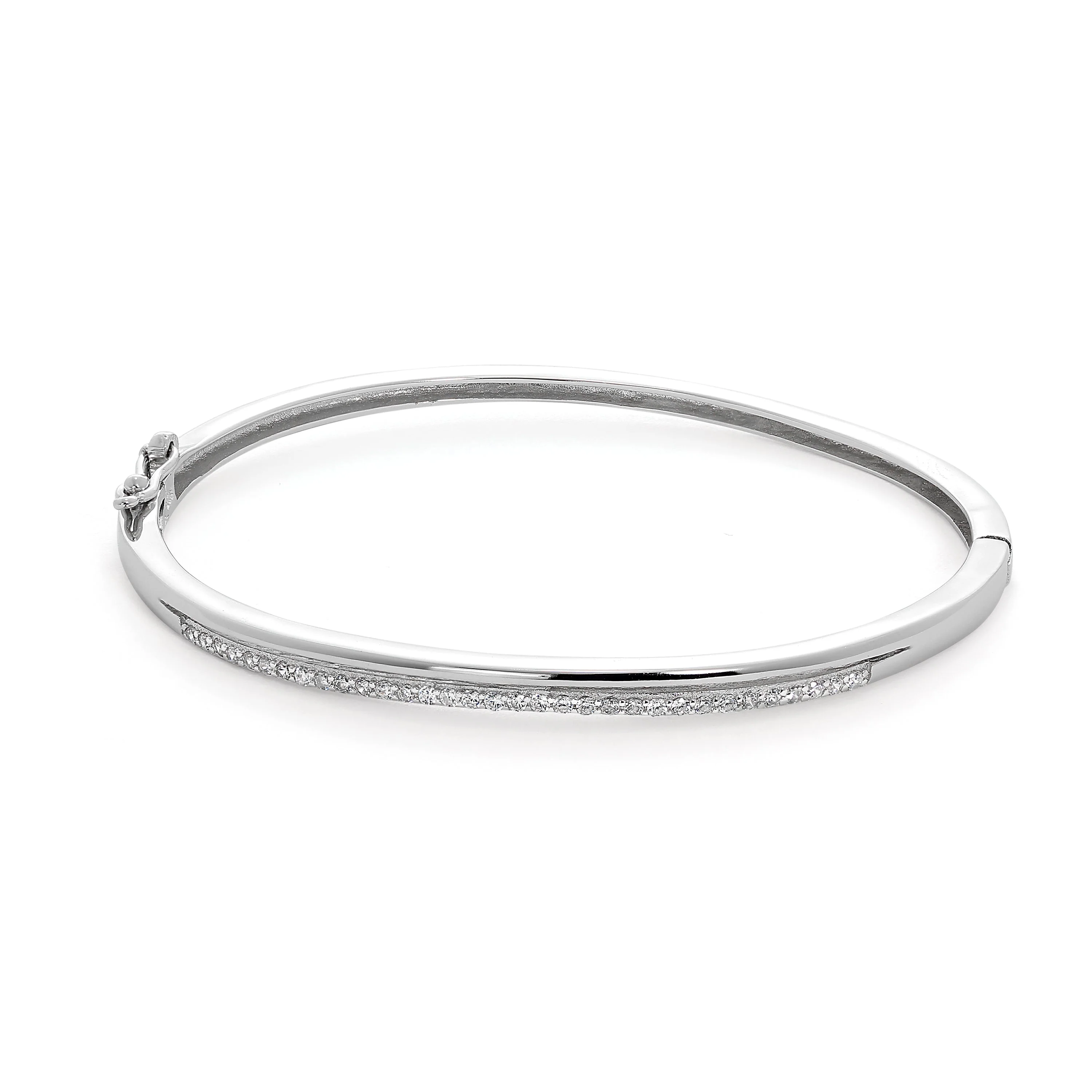 Sterling Silver & Clear CZ Crystal Hinged Oval Bangle