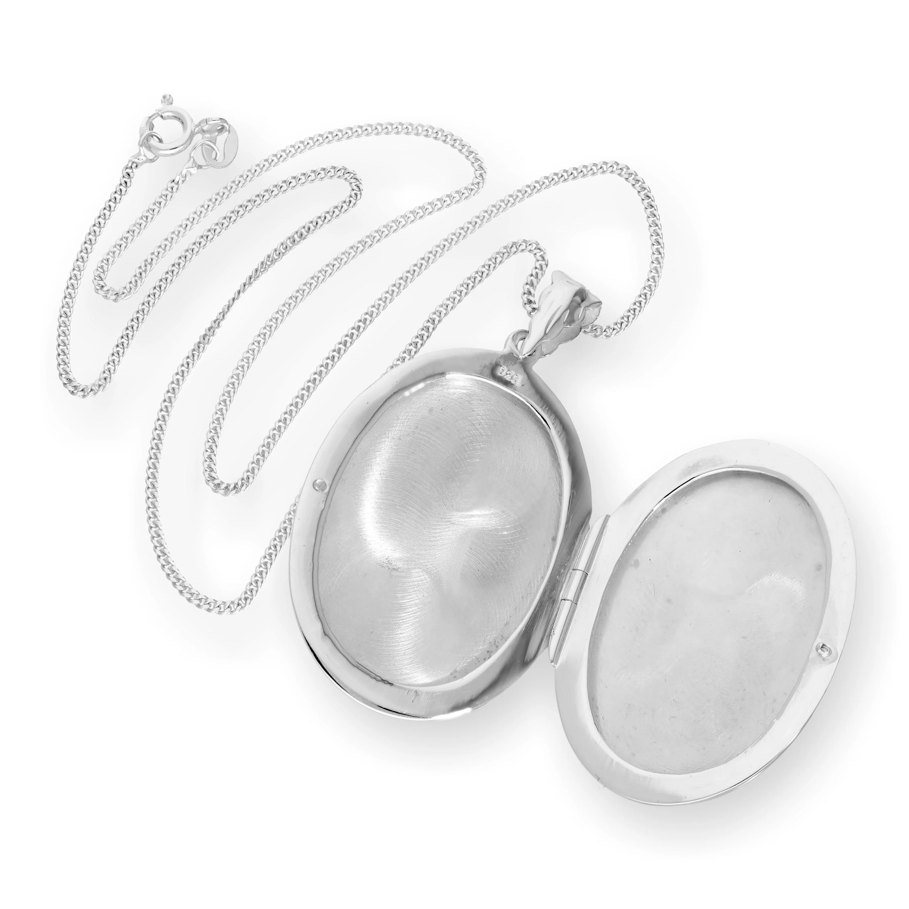 Large Sterling Silver Engraved Floral Oval Locket on Chain 16 - 24 Inches - Image 2