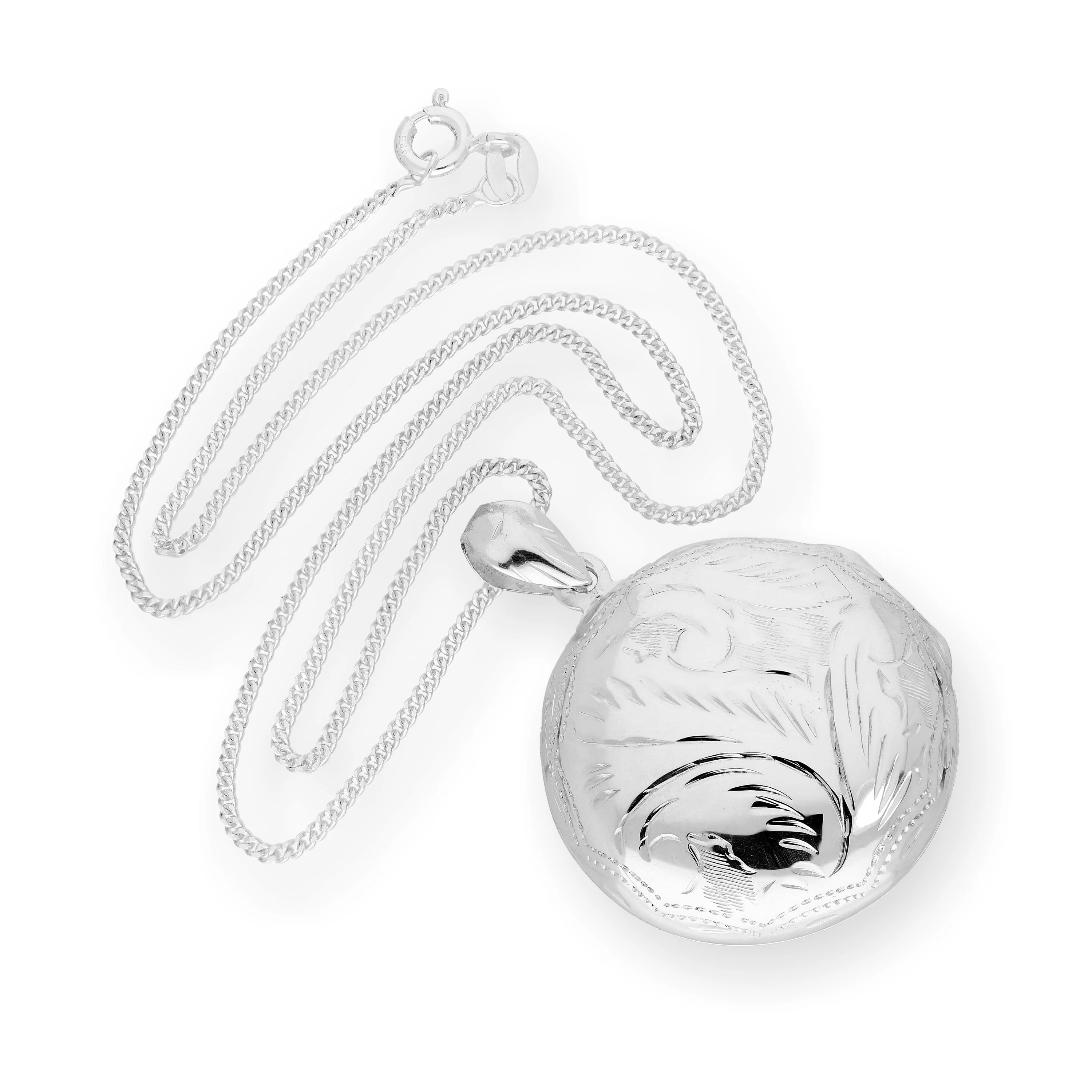 Large Sterling Silver Engraved Round Locket on Chain 16 - 24 Inches - Image 2