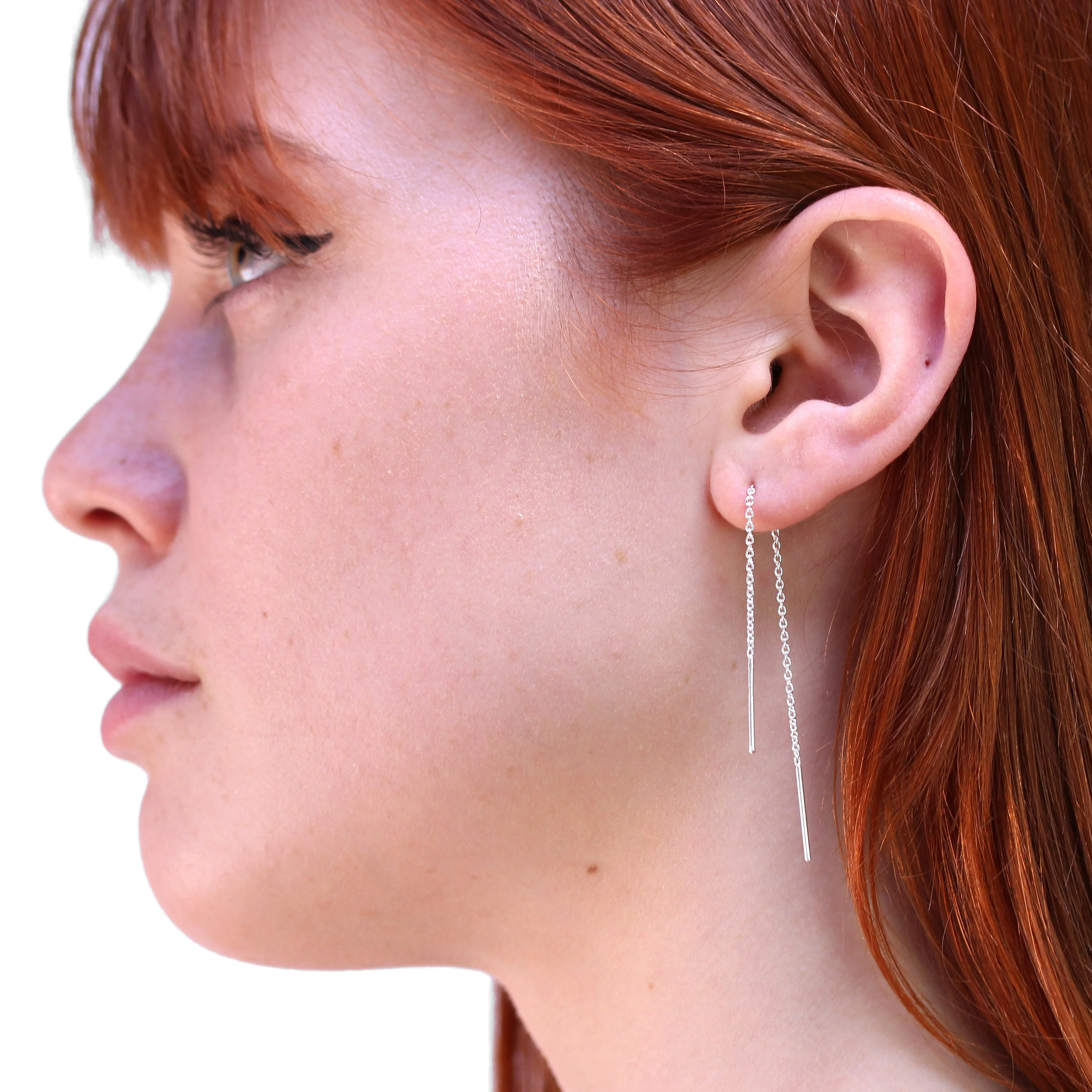 Long Sterling Silver Belcher Chain Threader Pull Through Earrings - Image 2