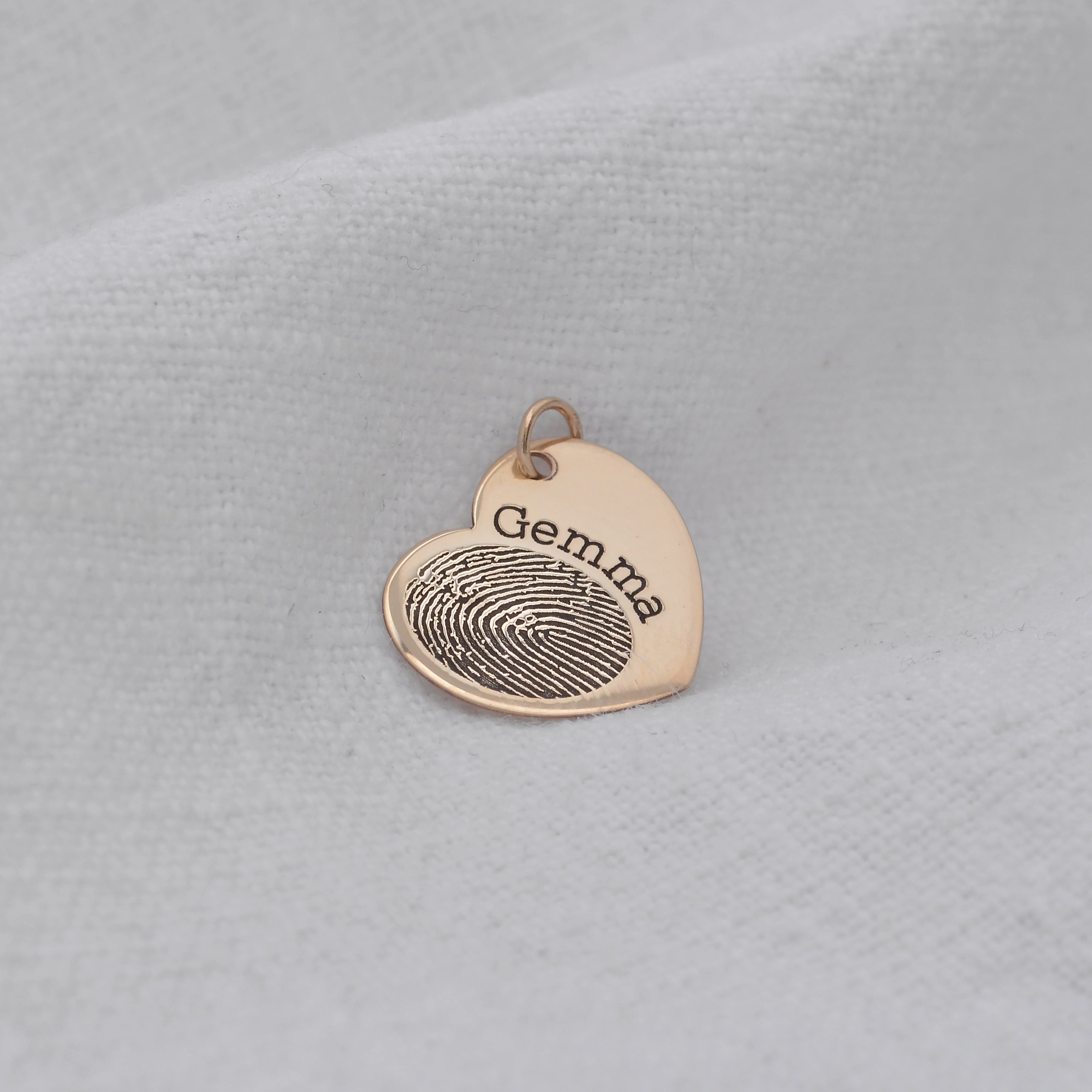 Personalised 9ct Gold Fingerprint Heart Name Charm - Image 3