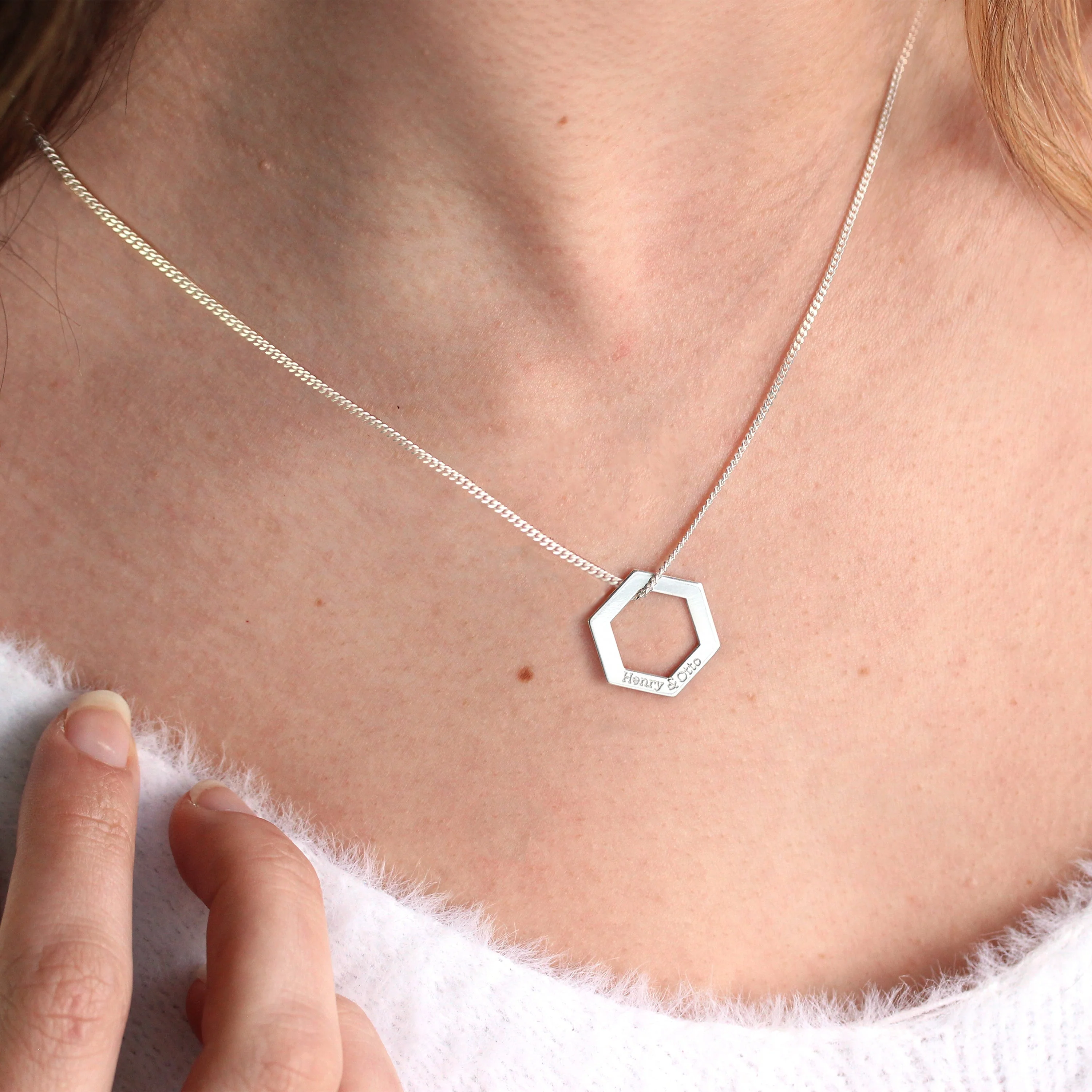 Personalised Sterling Silver Family Name Hexagon Necklace - Image 4