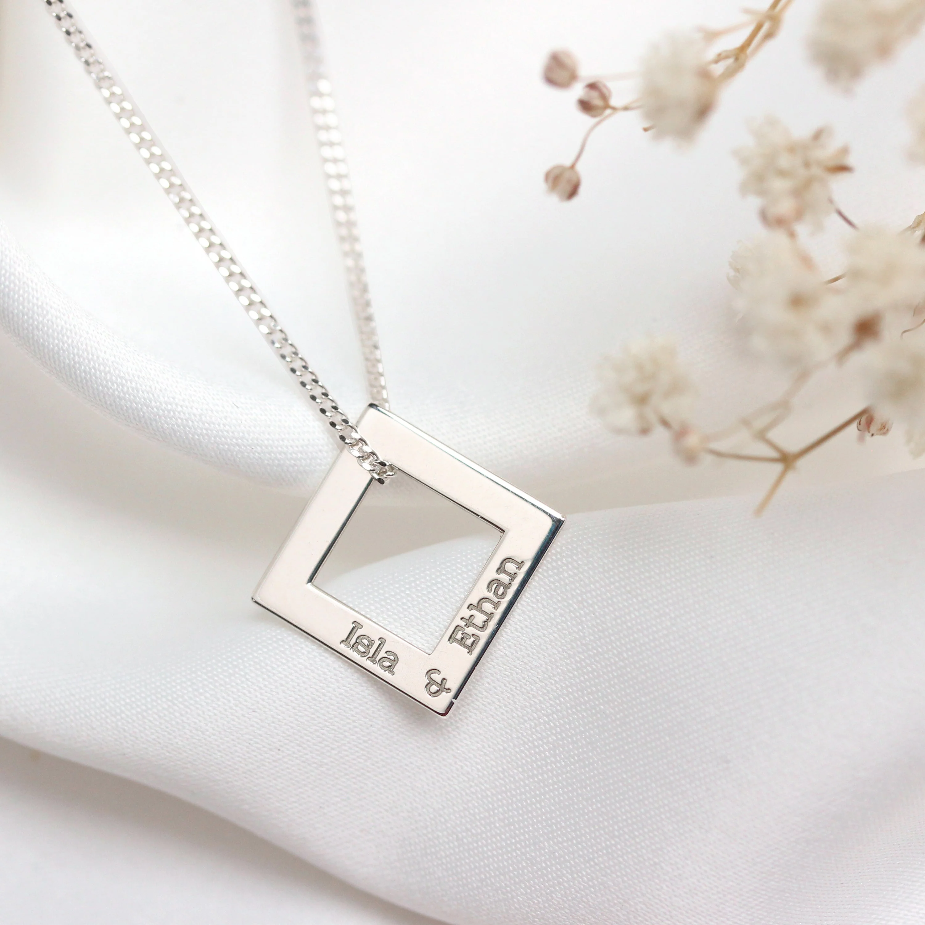 Personalised Sterling Silver Family Name Square Necklace - Image 4