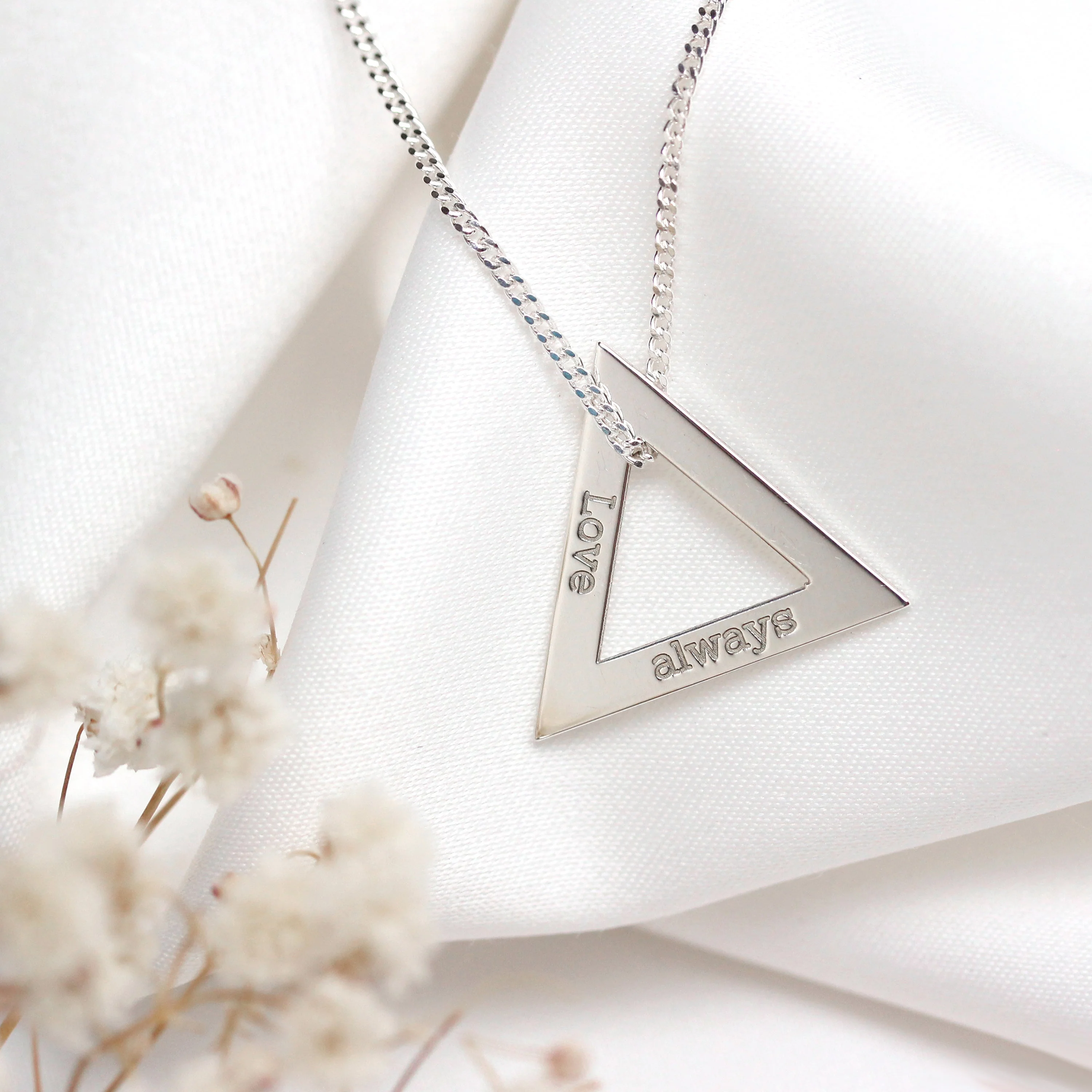 Personalised Sterling Silver Family Name Triangle Necklace - Image 4