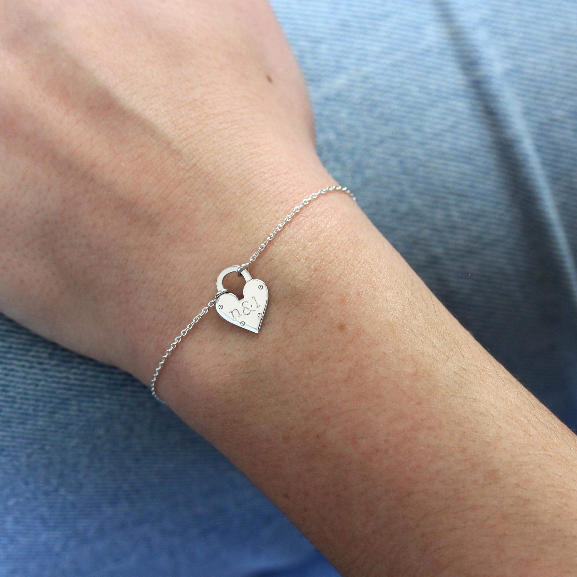Personalised Sterling Silver Initials Heart Padlock Bracelet - Image 3