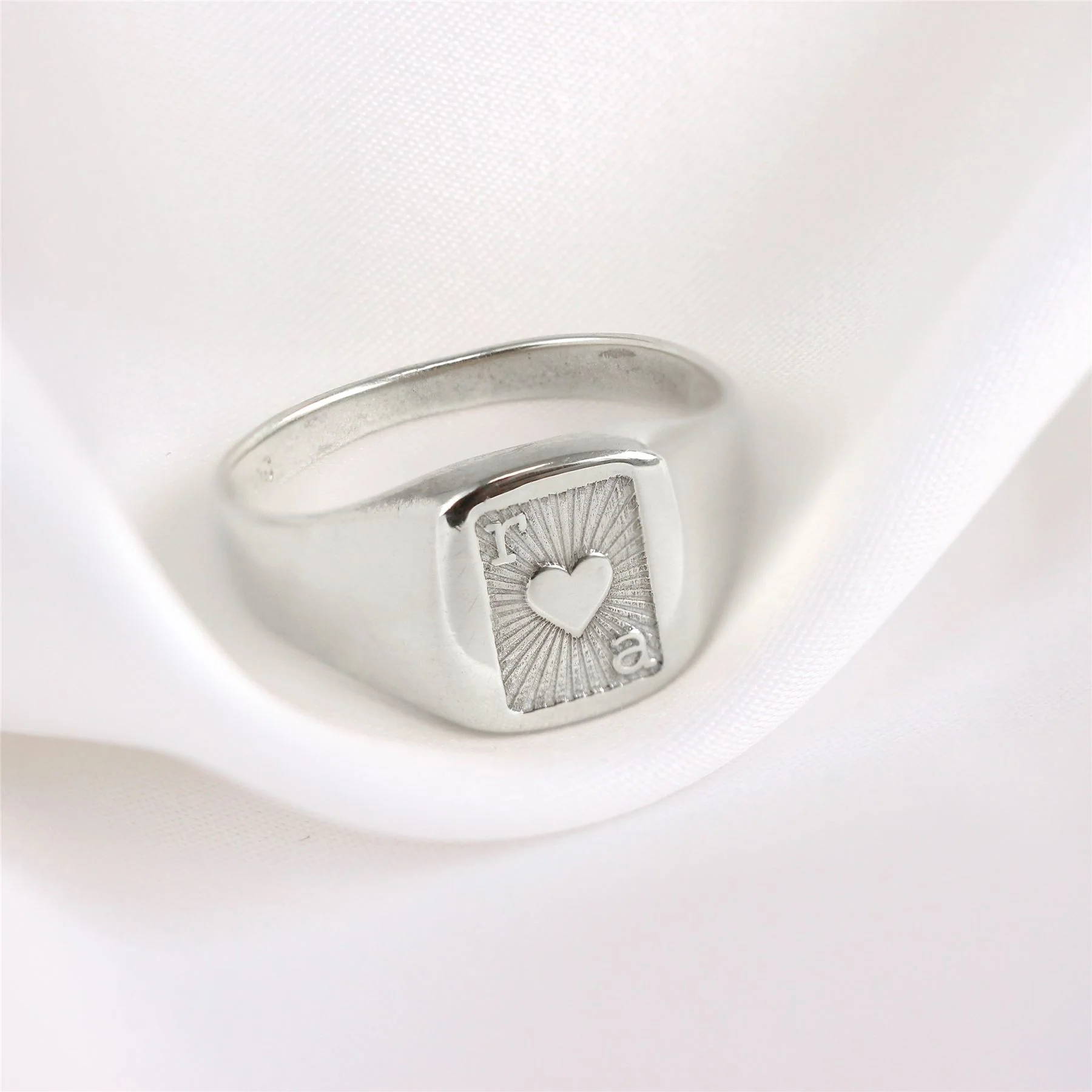 Personalised Sterling Silver Initials Playing Card Signet Ring - Image 3