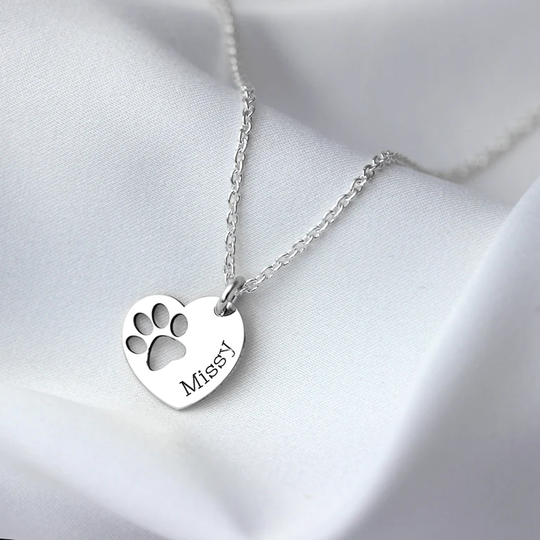Personalised Sterling Silver Paw Name Heart Necklace - Image 5