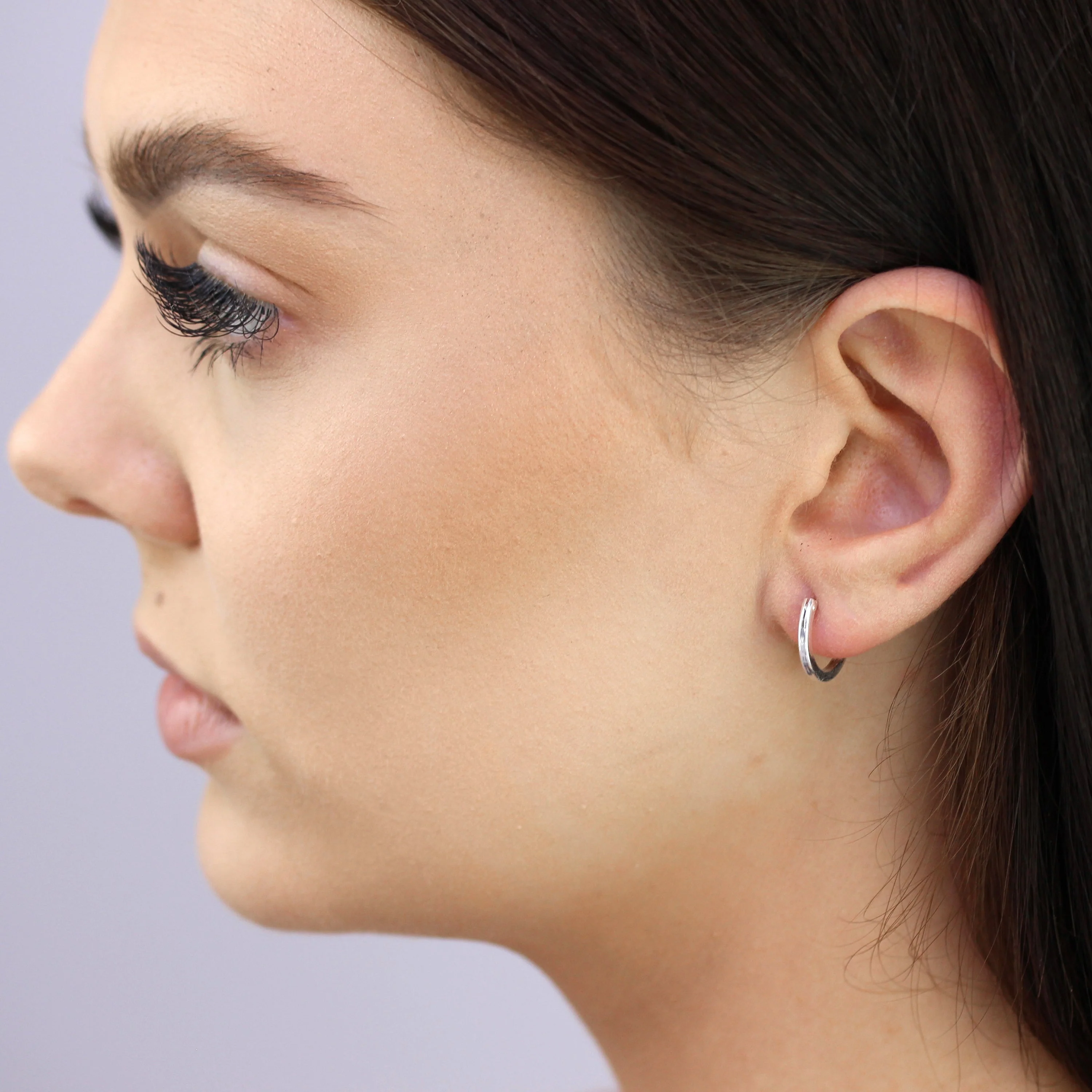 Plain Sterling Silver 14mm Square Sleeper Hoop Earrings - Image 2