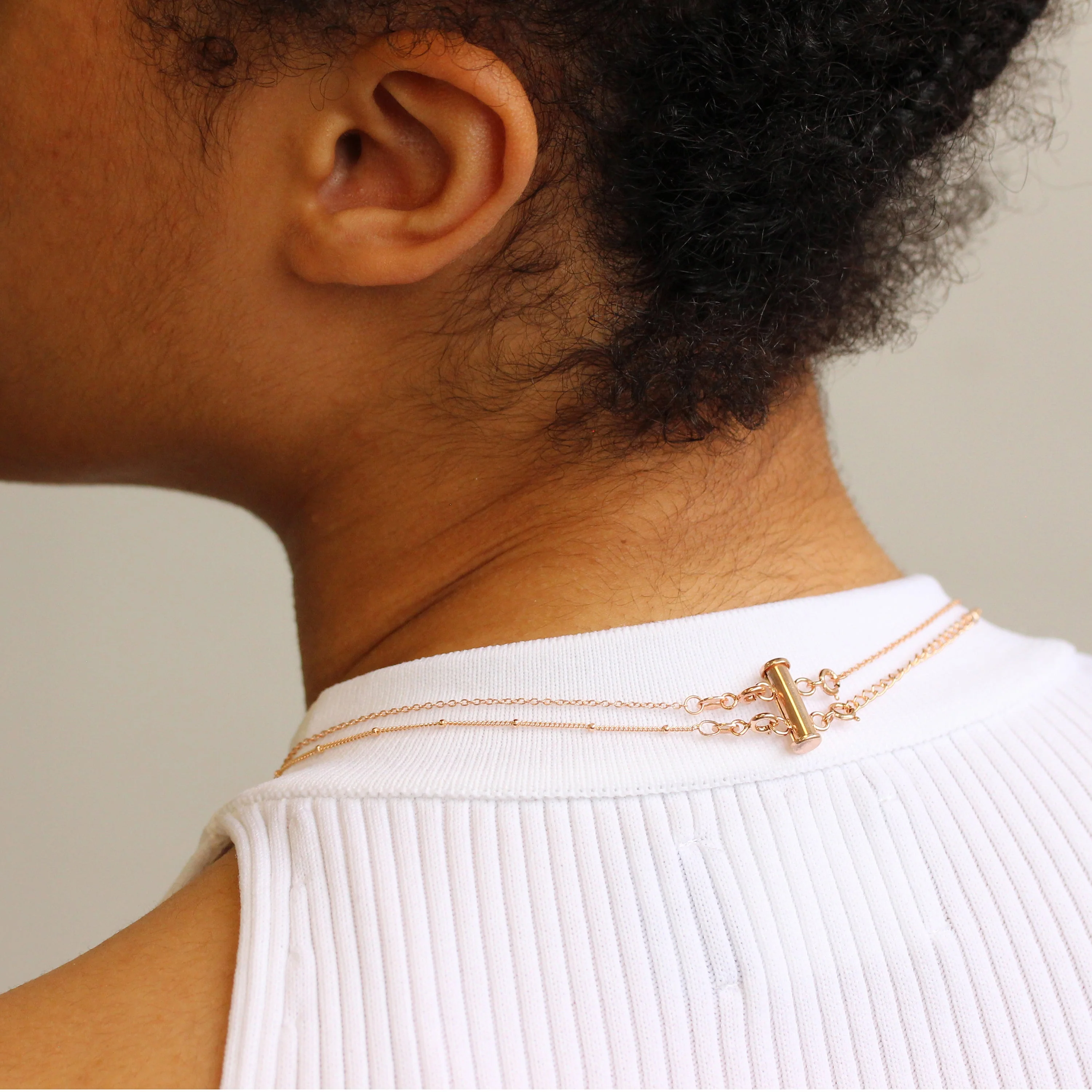 Rose Gold Plated Sterling Silver 2 Row Layer Necklace Clasp - Image 2