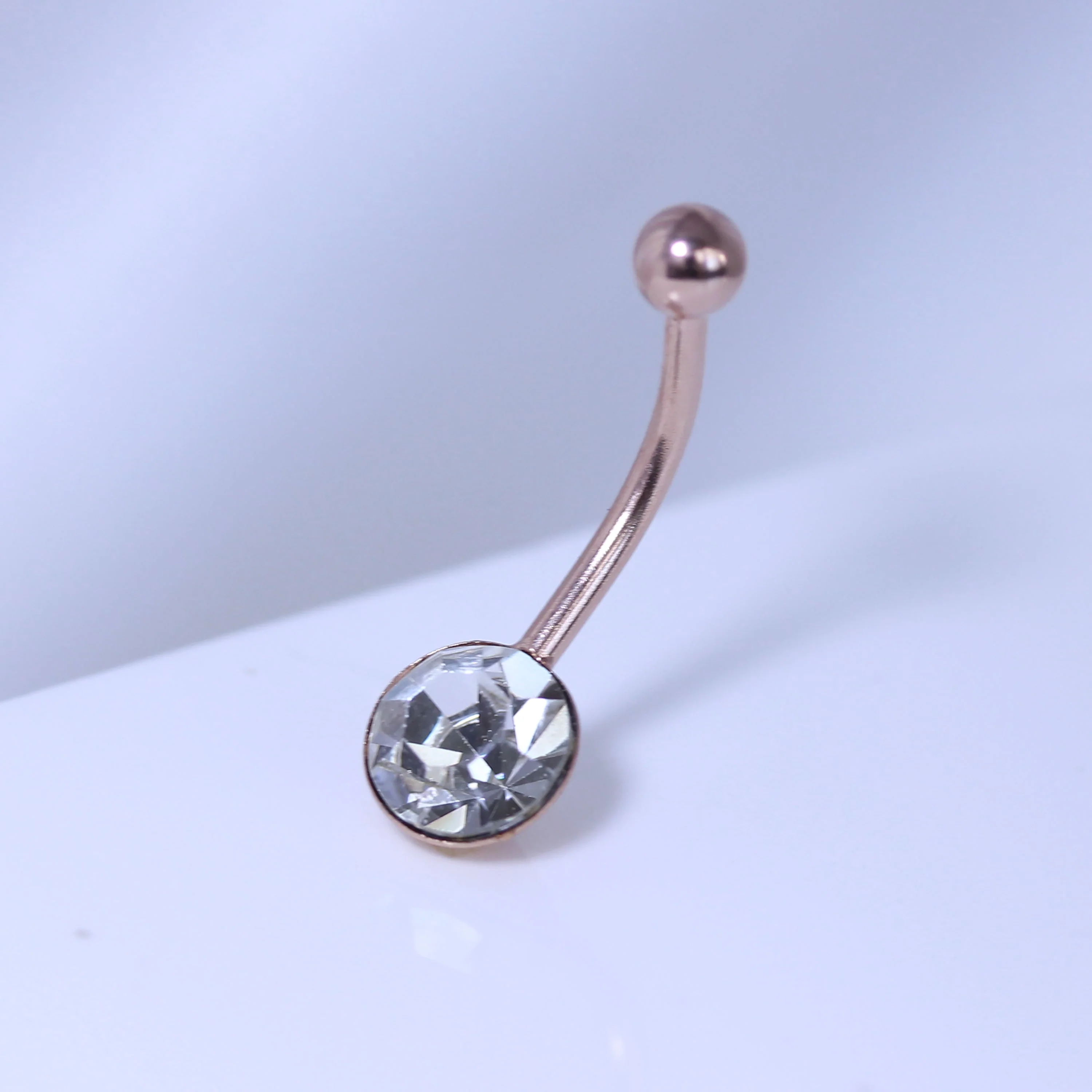 Rose Gold Plated Sterling Silver & 8mm Round CZ Belly Bar - Image 2