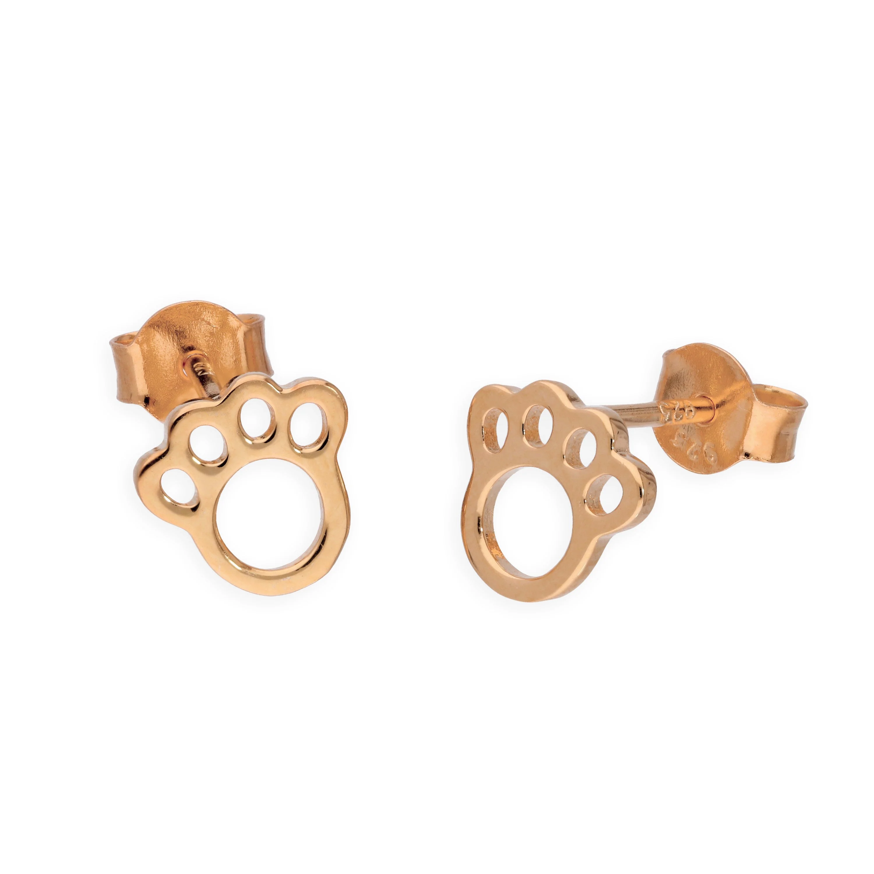 Rose Gold Plated Sterling Silver Animal Pawprint Stud Earrings