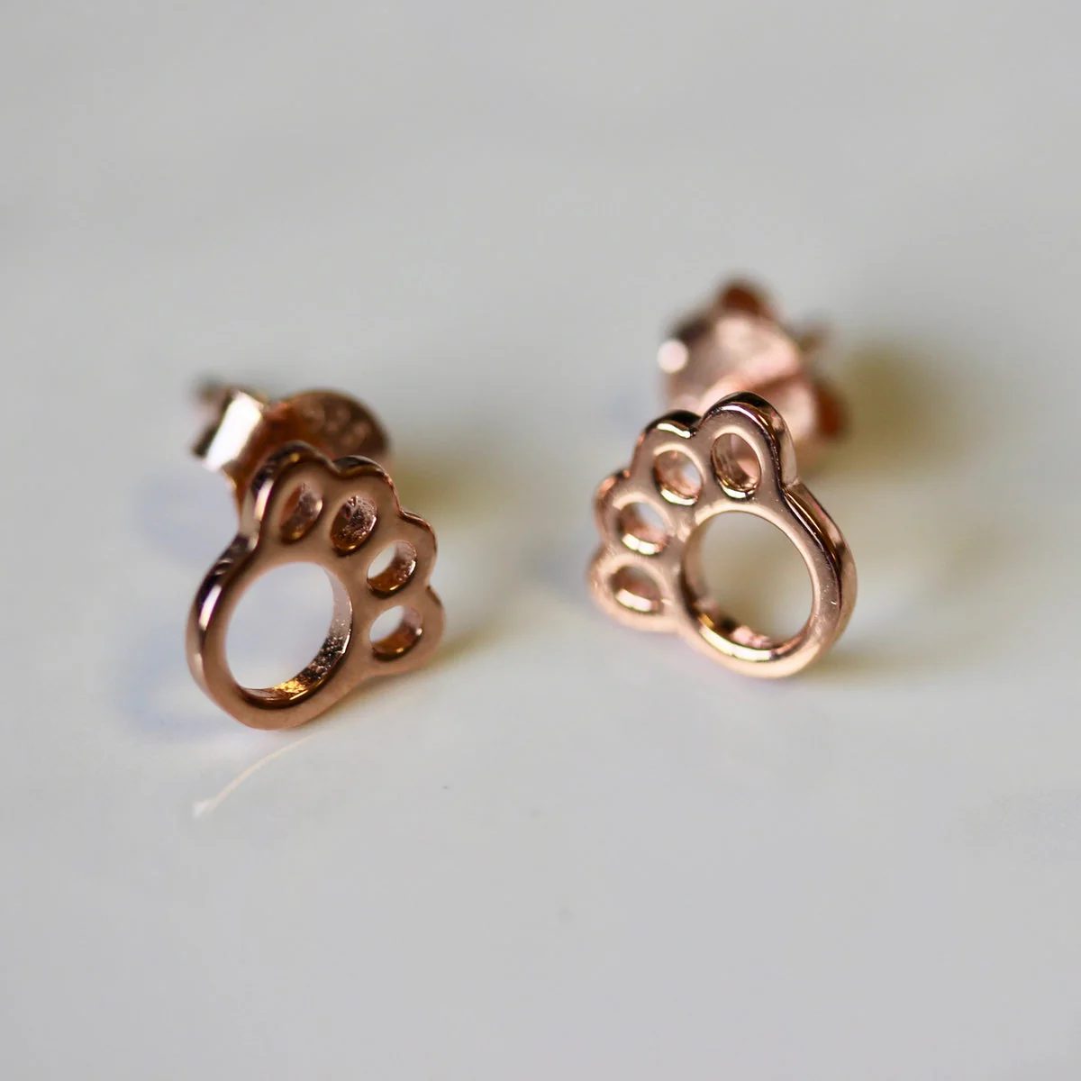 Rose Gold Plated Sterling Silver Animal Pawprint Stud Earrings - Image 2