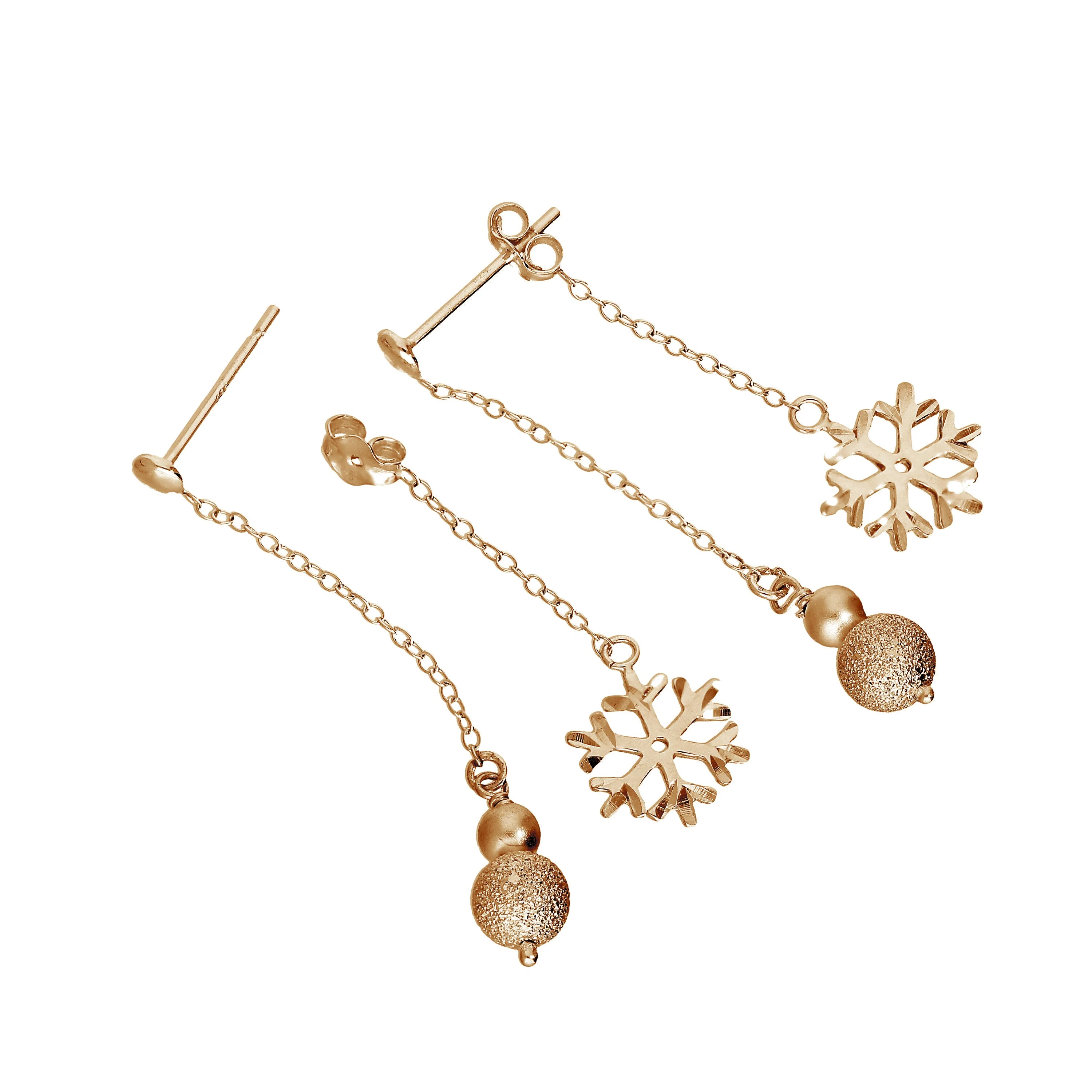 Rose Gold Plated Sterling Silver Ball Snowflake Stud Earrings - Image 2