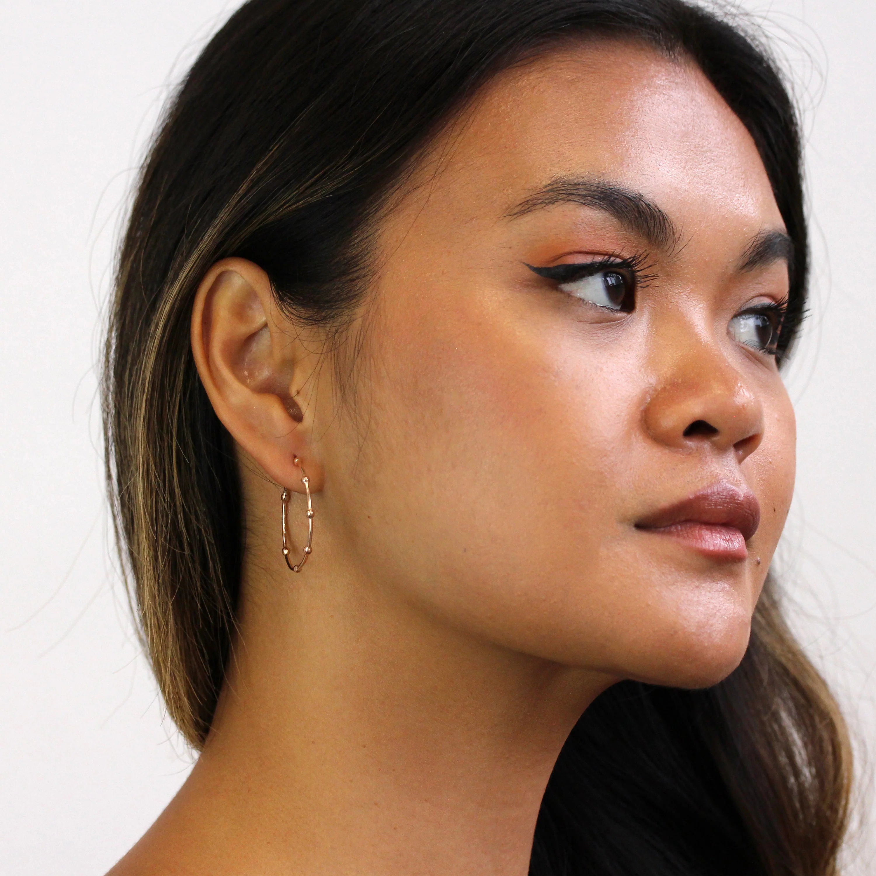 Rose Gold Plated Sterling Silver Bobble Hoop Stud Earrings - Image 2