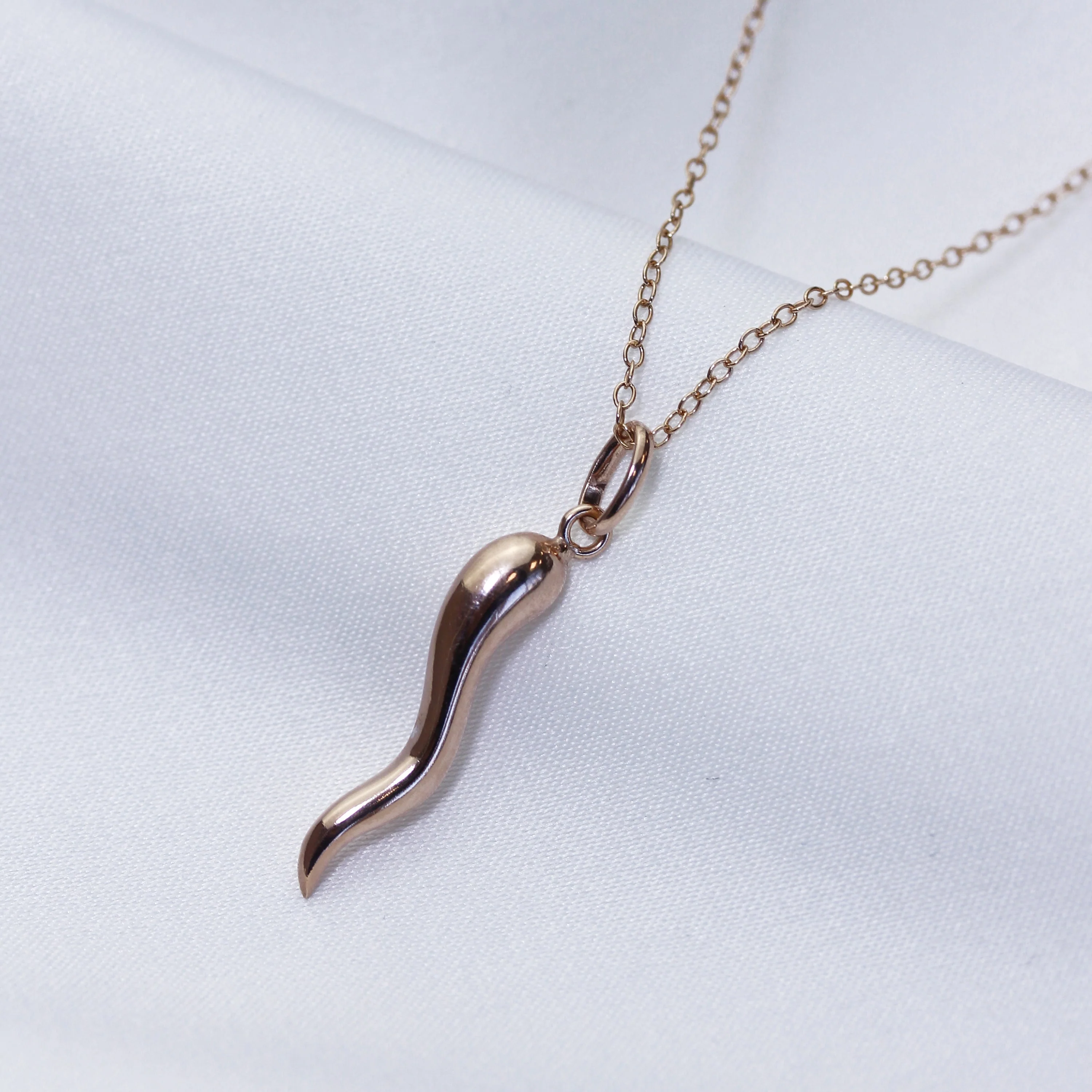Rose Gold Plated Sterling Silver Cornicello Necklace 14-22 Inch - Image 2
