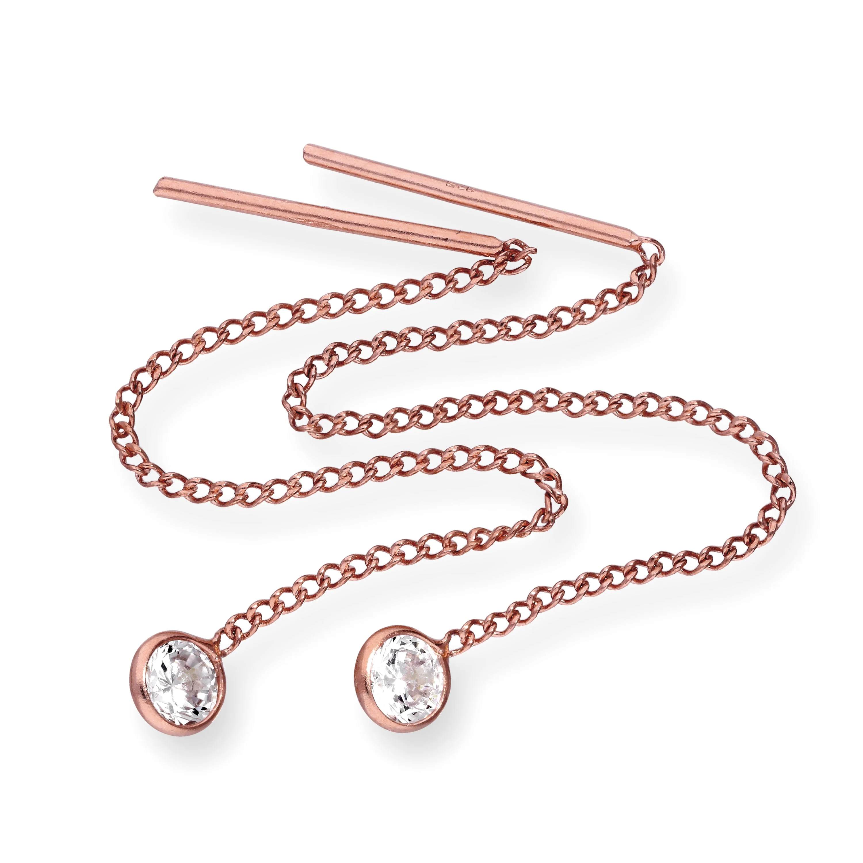 Rose Gold Plated Sterling Silver & CZ Crystal Birthstone Pull Thru Earrings - Image 12