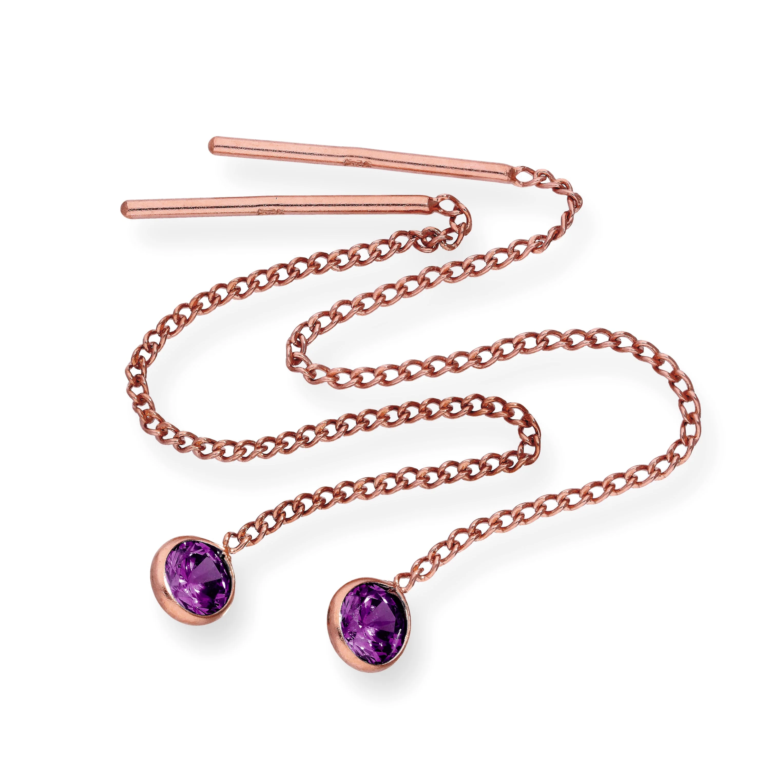 Rose Gold Plated Sterling Silver & CZ Crystal Birthstone Pull Thru Earrings - Image 2