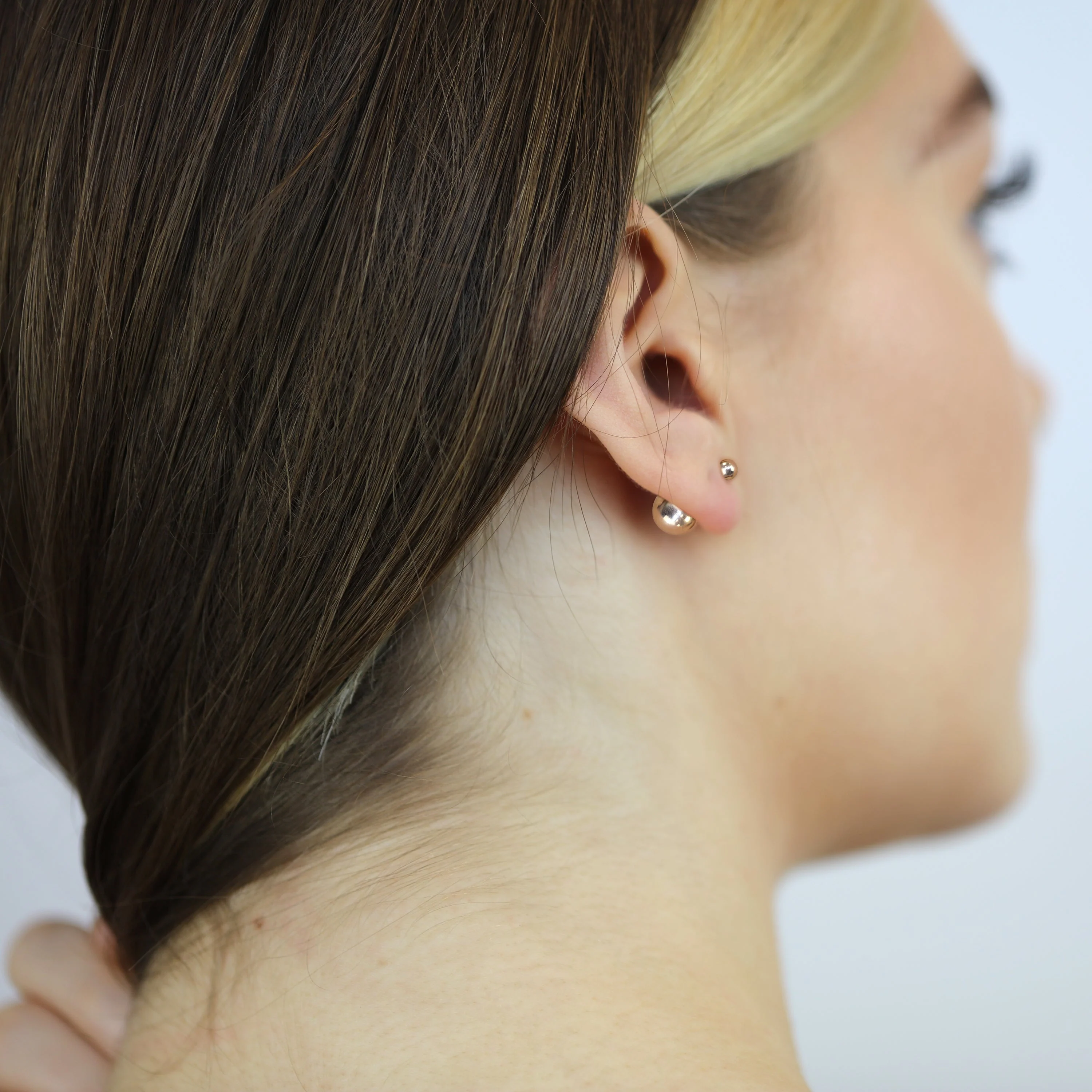Rose Gold Plated Sterling Silver Double Ball Stud Earrings - Image 2