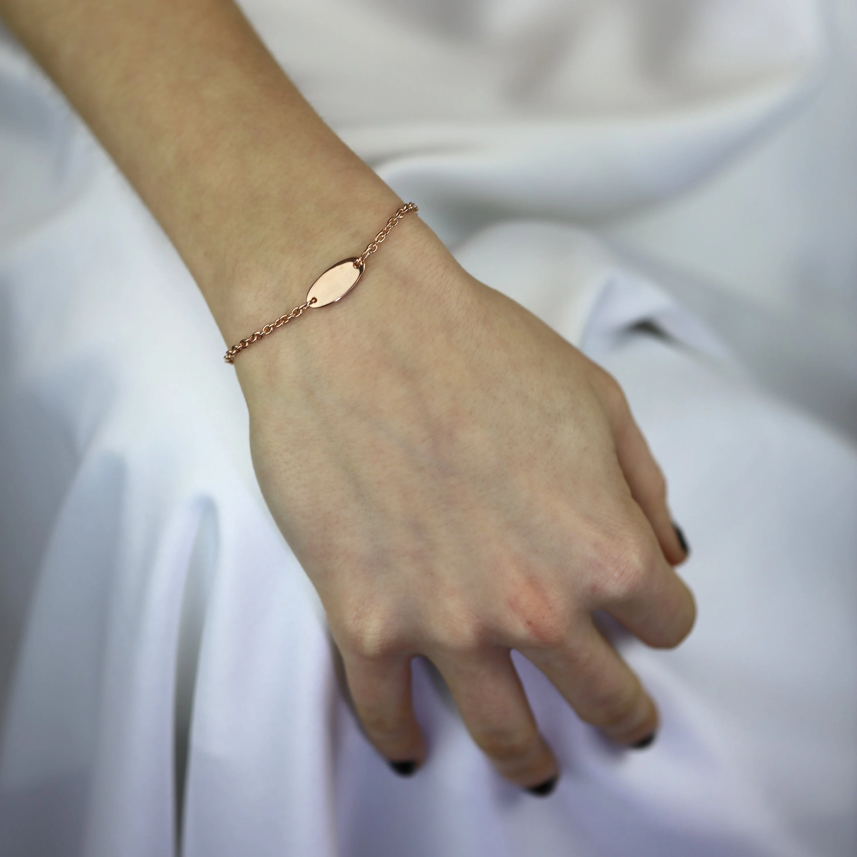 Rose Gold Plated Sterling Silver Engravable ID Bracelet 6 Inches - Image 2