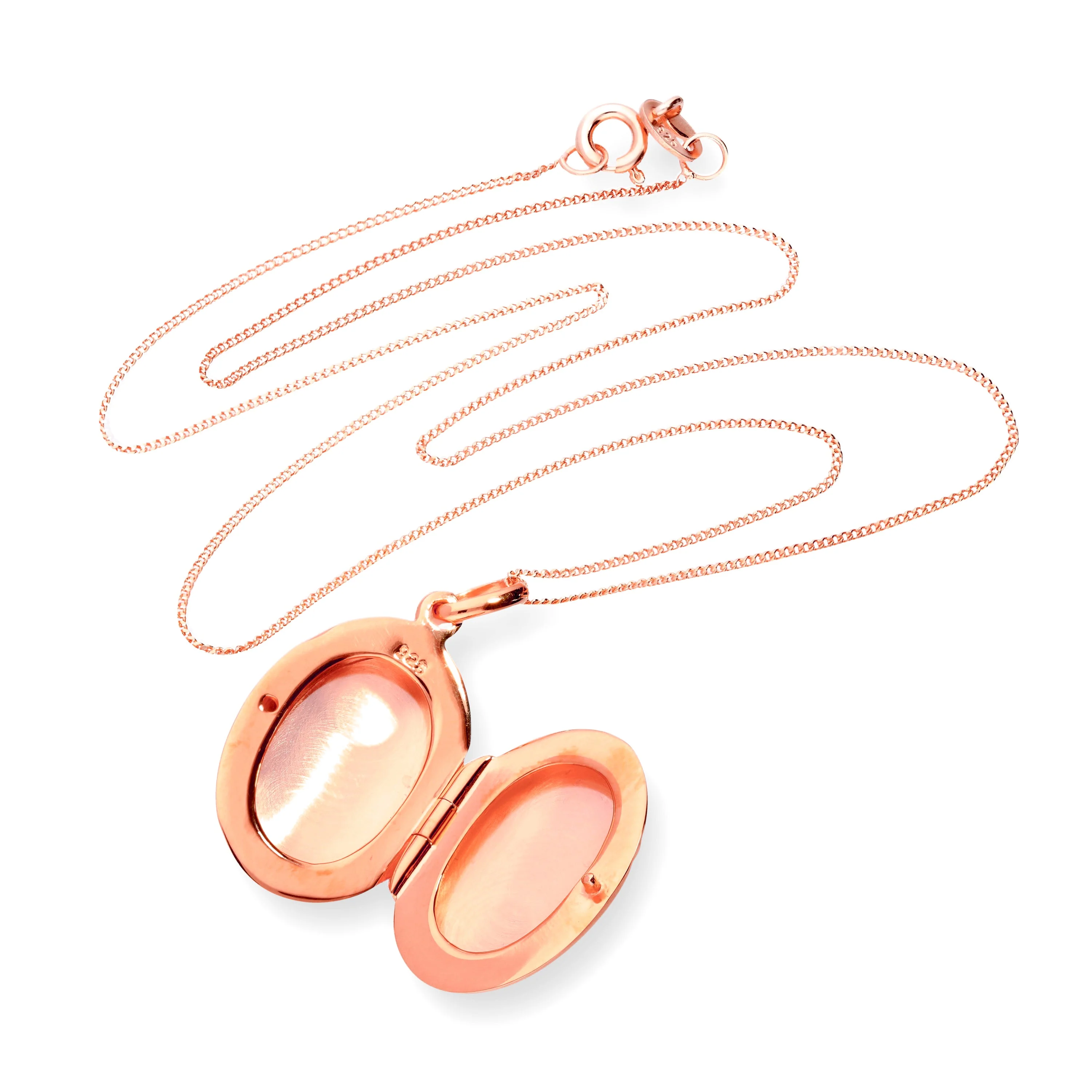 Rose Gold Plated Sterling Silver Engravable Round Locket 16 - 22 Inches - Image 3