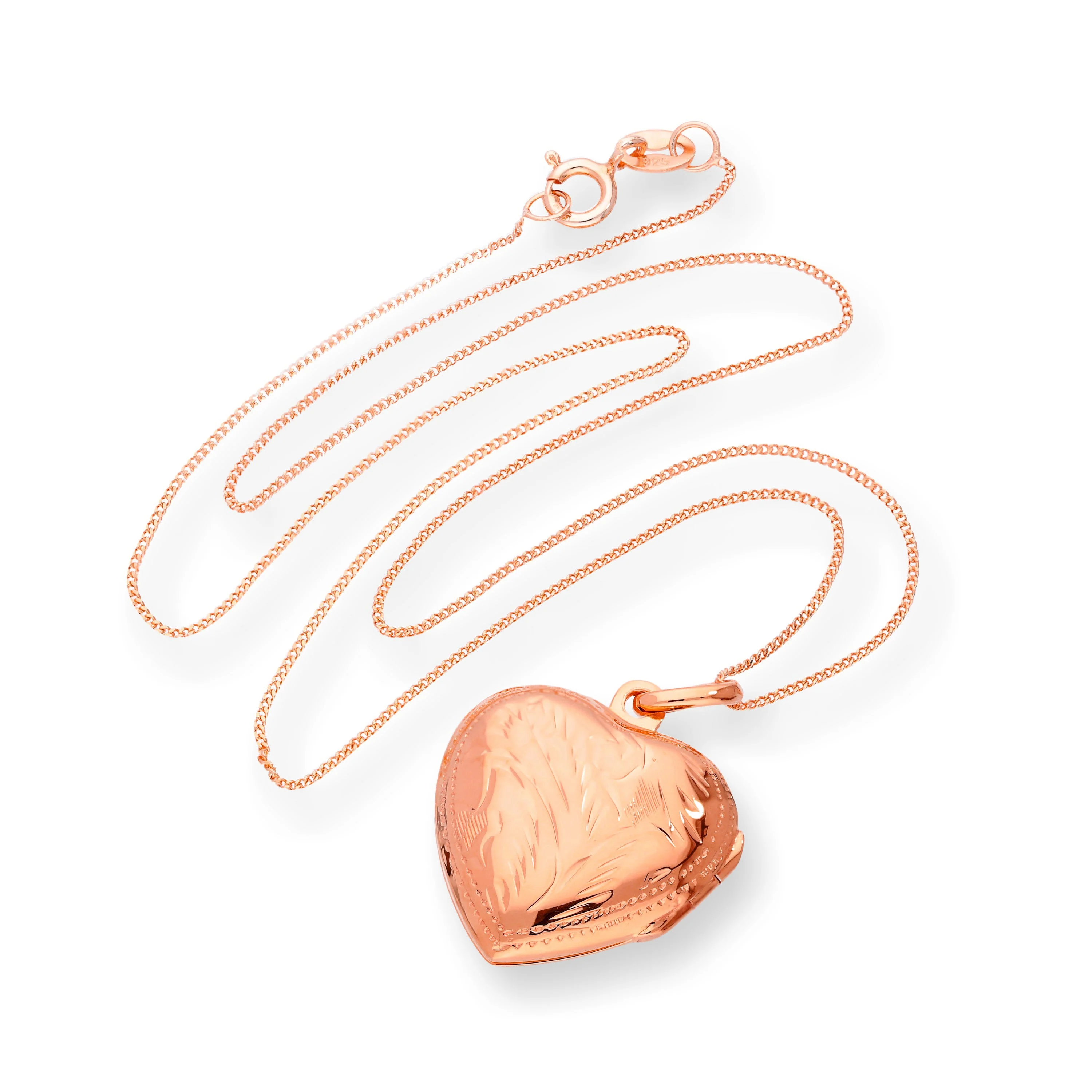 Rose Gold Plated Sterling Silver Engraved Heart Locket 16 - 22 Inches - Image 5