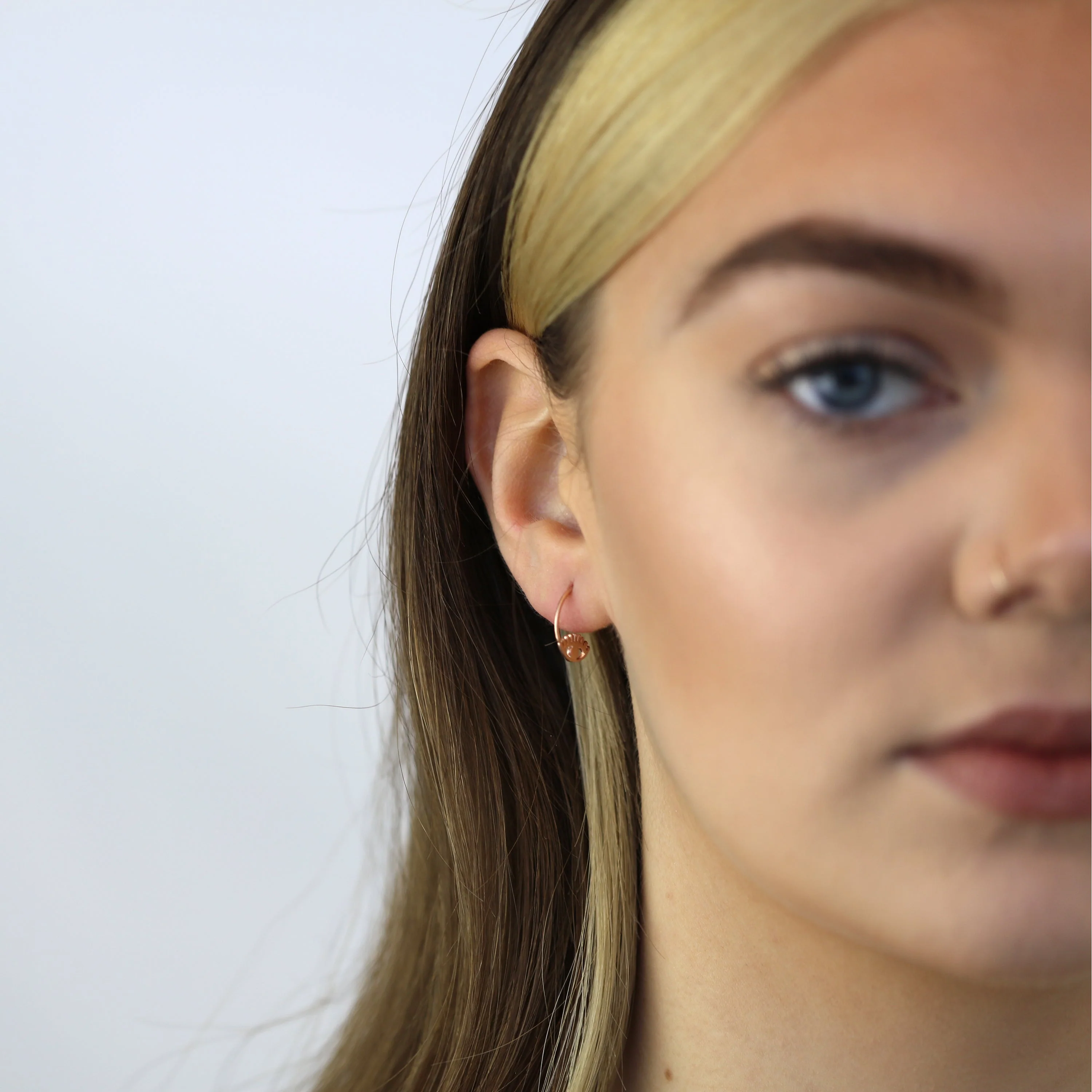 Rose Gold Plated Sterling Silver Eye Pull Through Earrings - Image 2