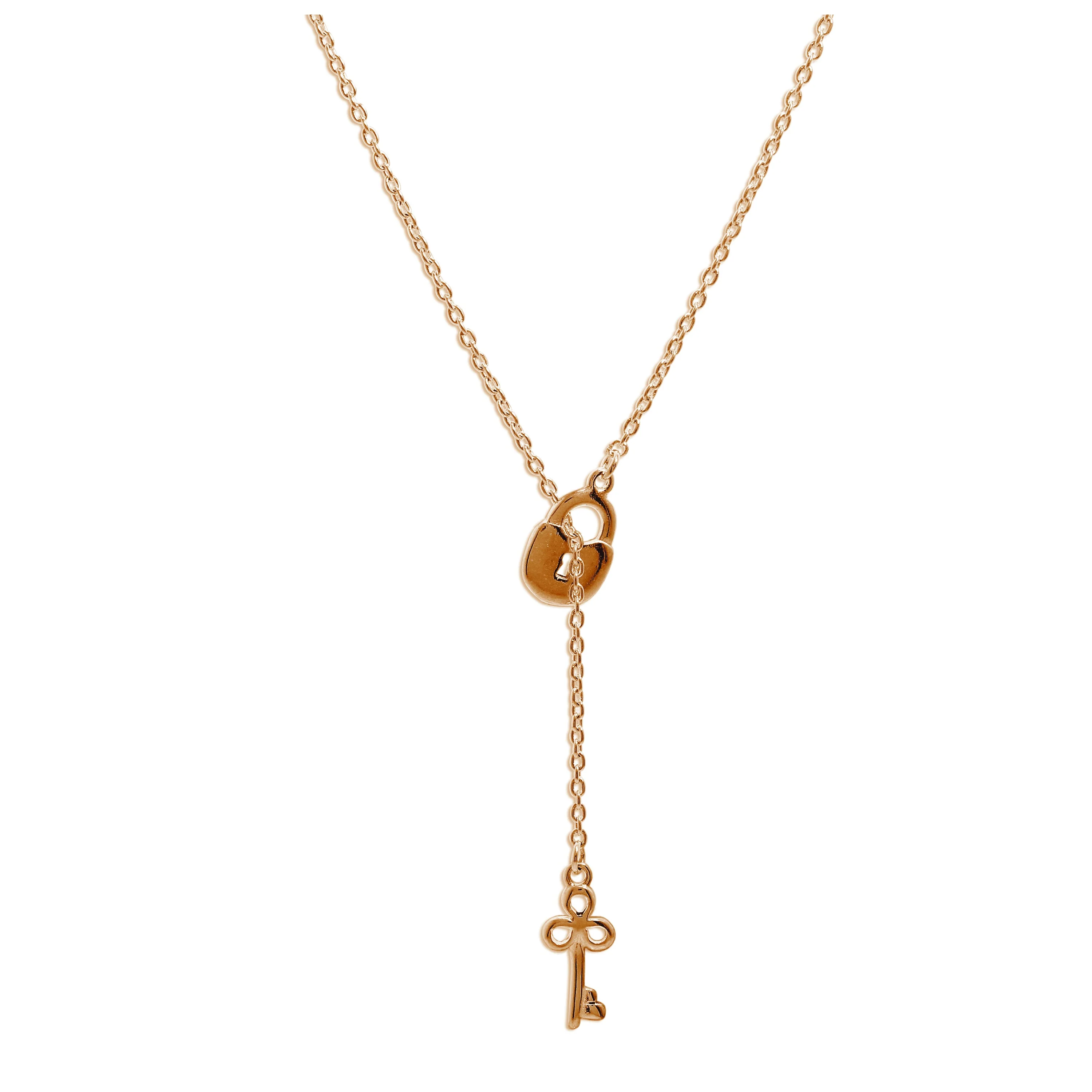 Rose Gold Plated Sterling Silver Key Padlock Drop Necklace