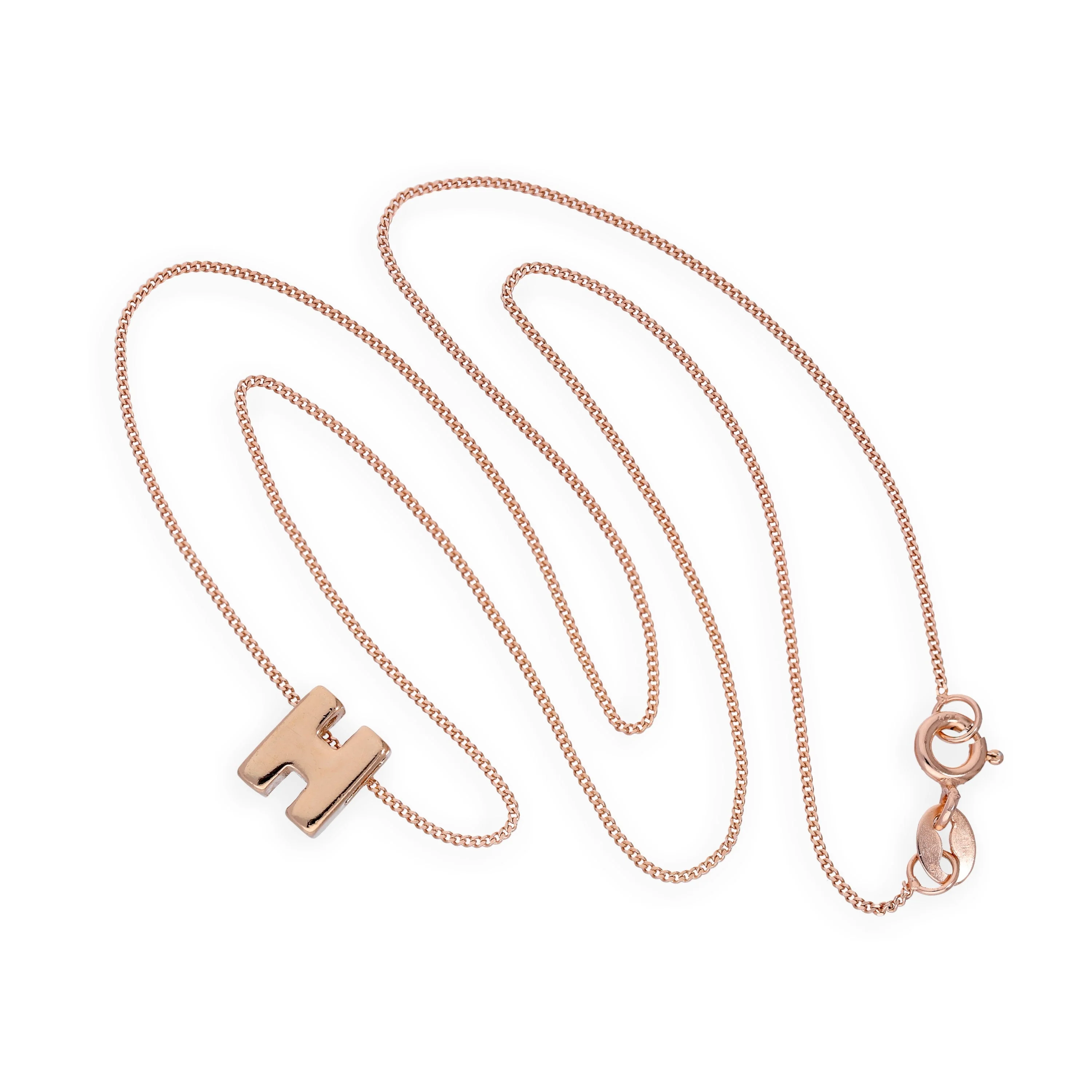 Rose Gold Plated Sterling Silver Letter H Pendant Necklace 14 - 32 Inches - Image 2