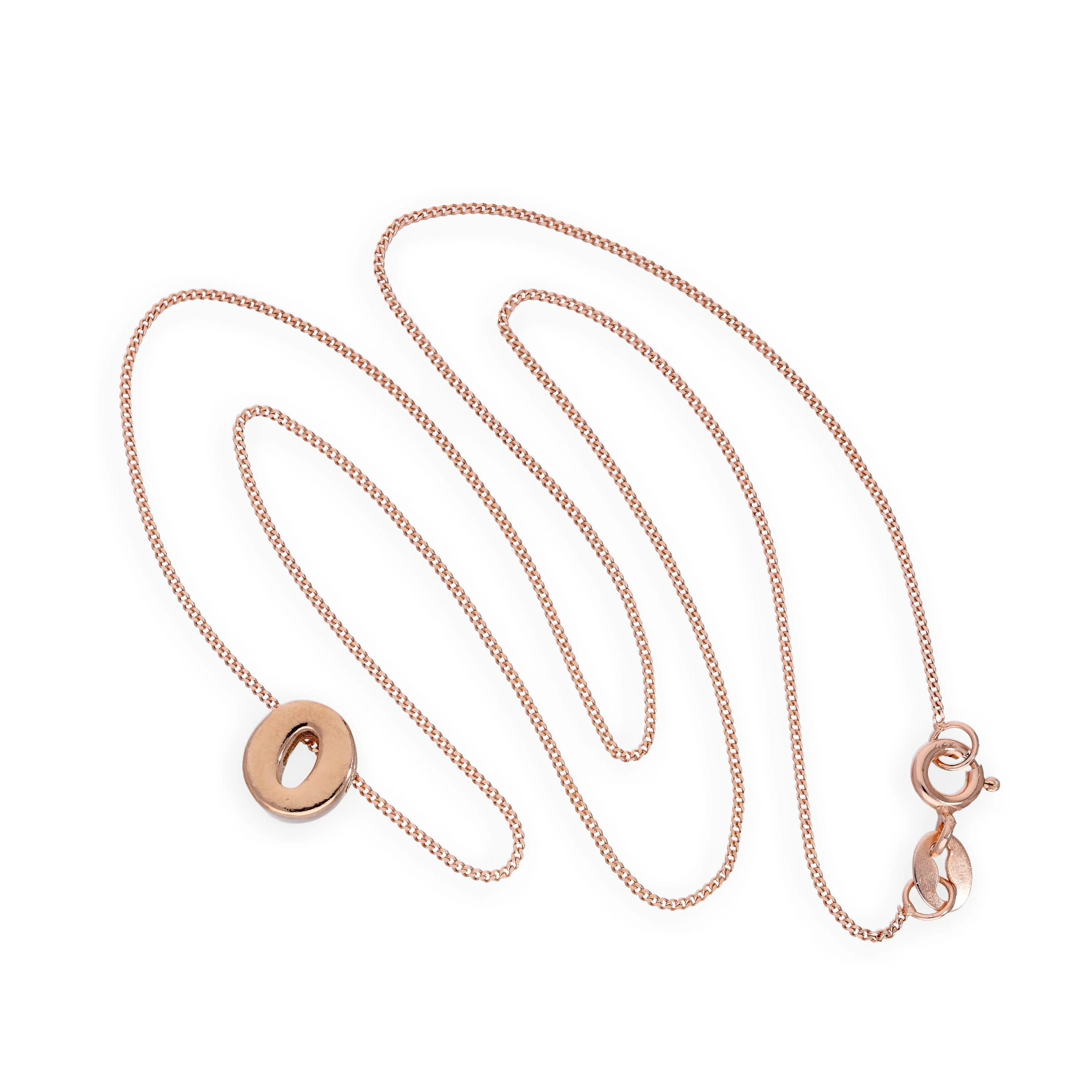 Rose Gold Plated Sterling Silver Letter O Pendant Necklace 14 - 32 Inches - Image 2