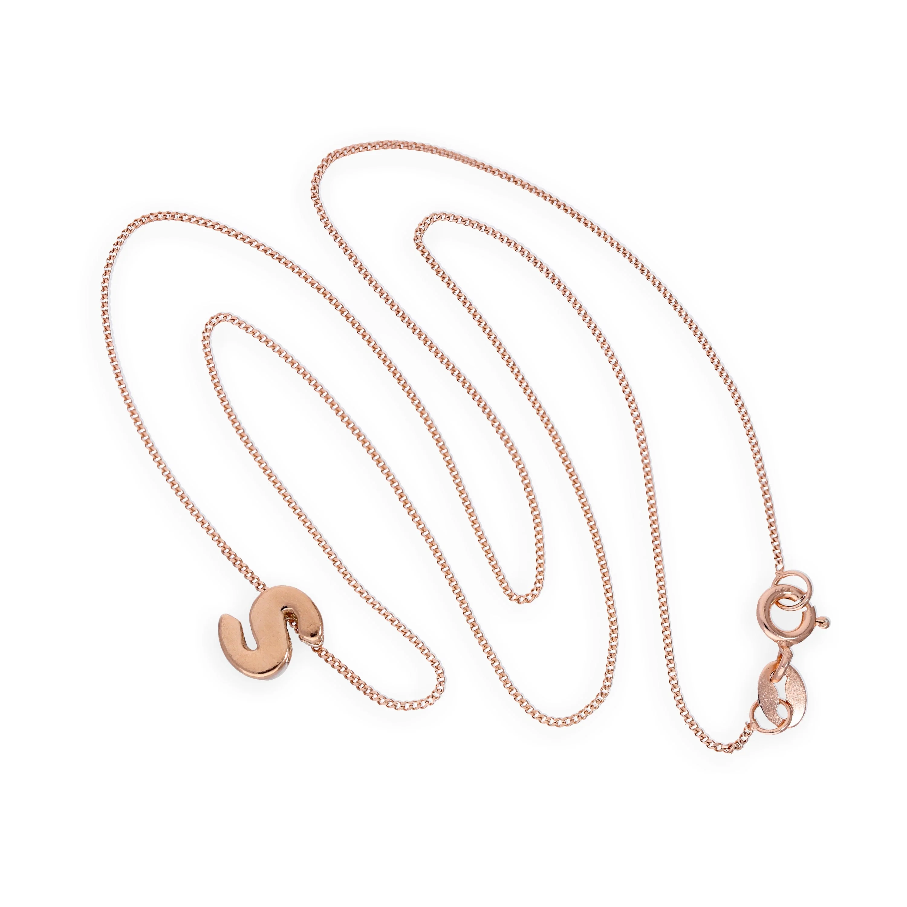 Rose Gold Plated Sterling Silver Letter S Pendant Necklace 14 - 32 Inches - Image 2