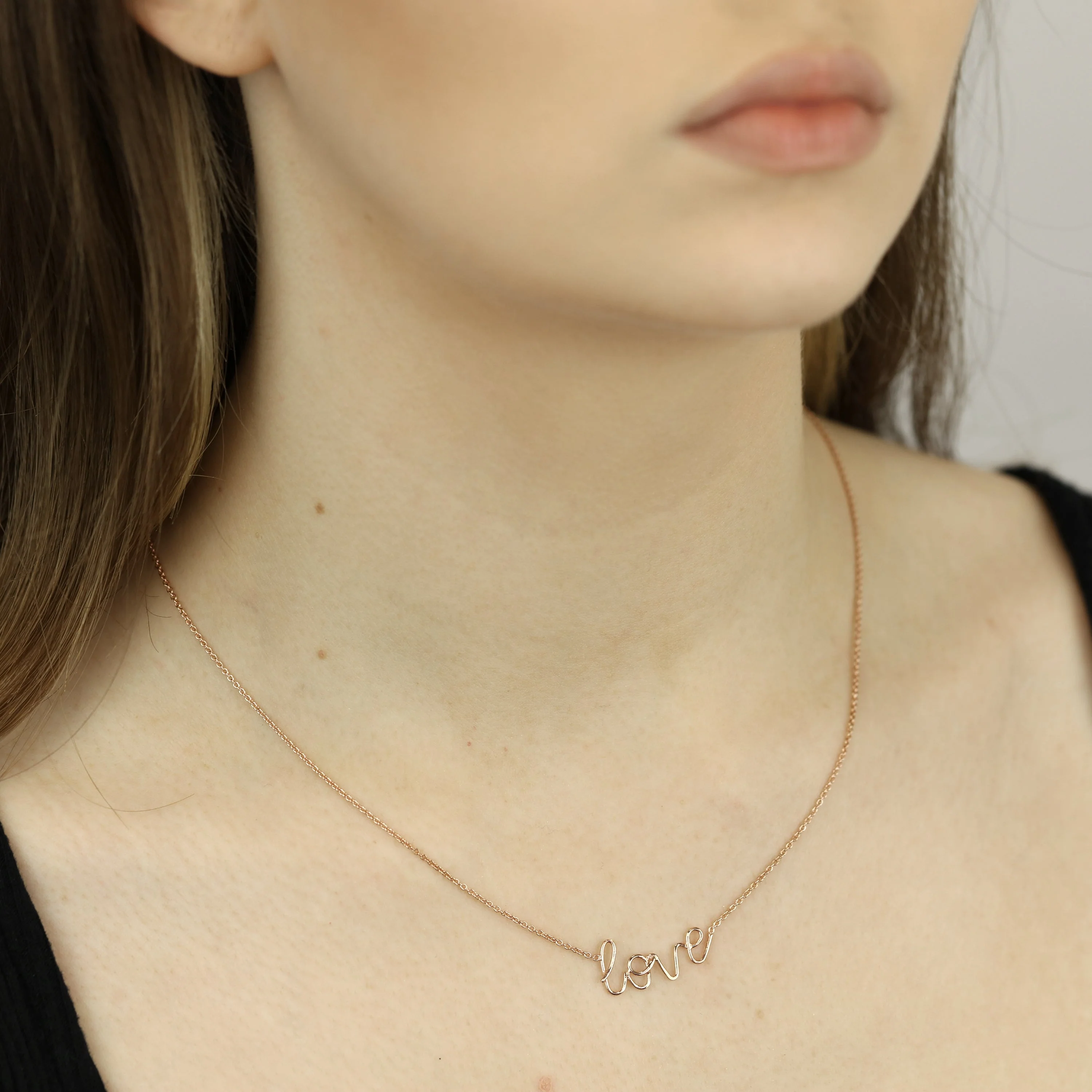 Rose Gold Plated Sterling Silver Love Necklace 16+2 Inches - Image 2