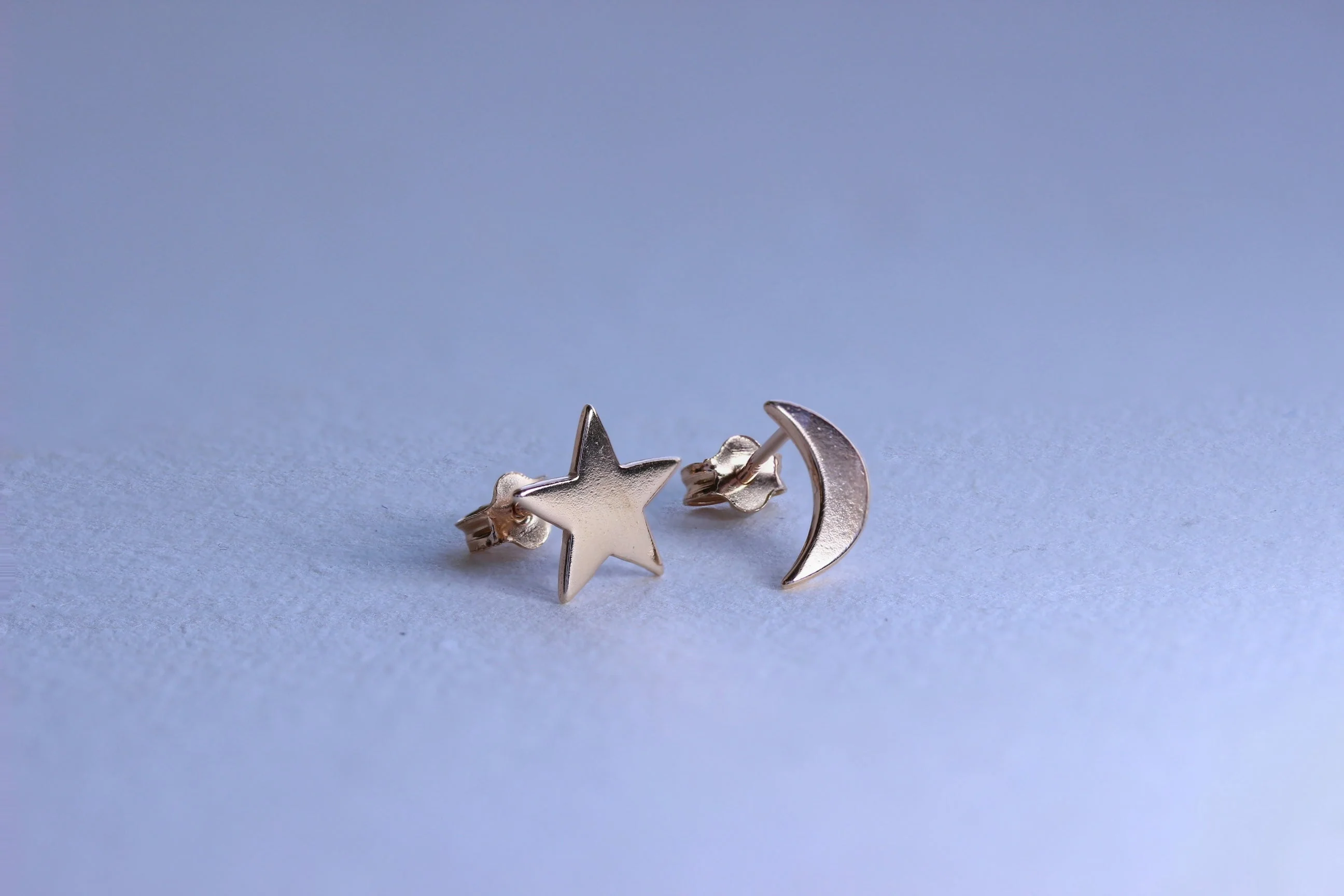 Rose Gold Plated Sterling Silver Moon & Star Stud Earrings - Image 2