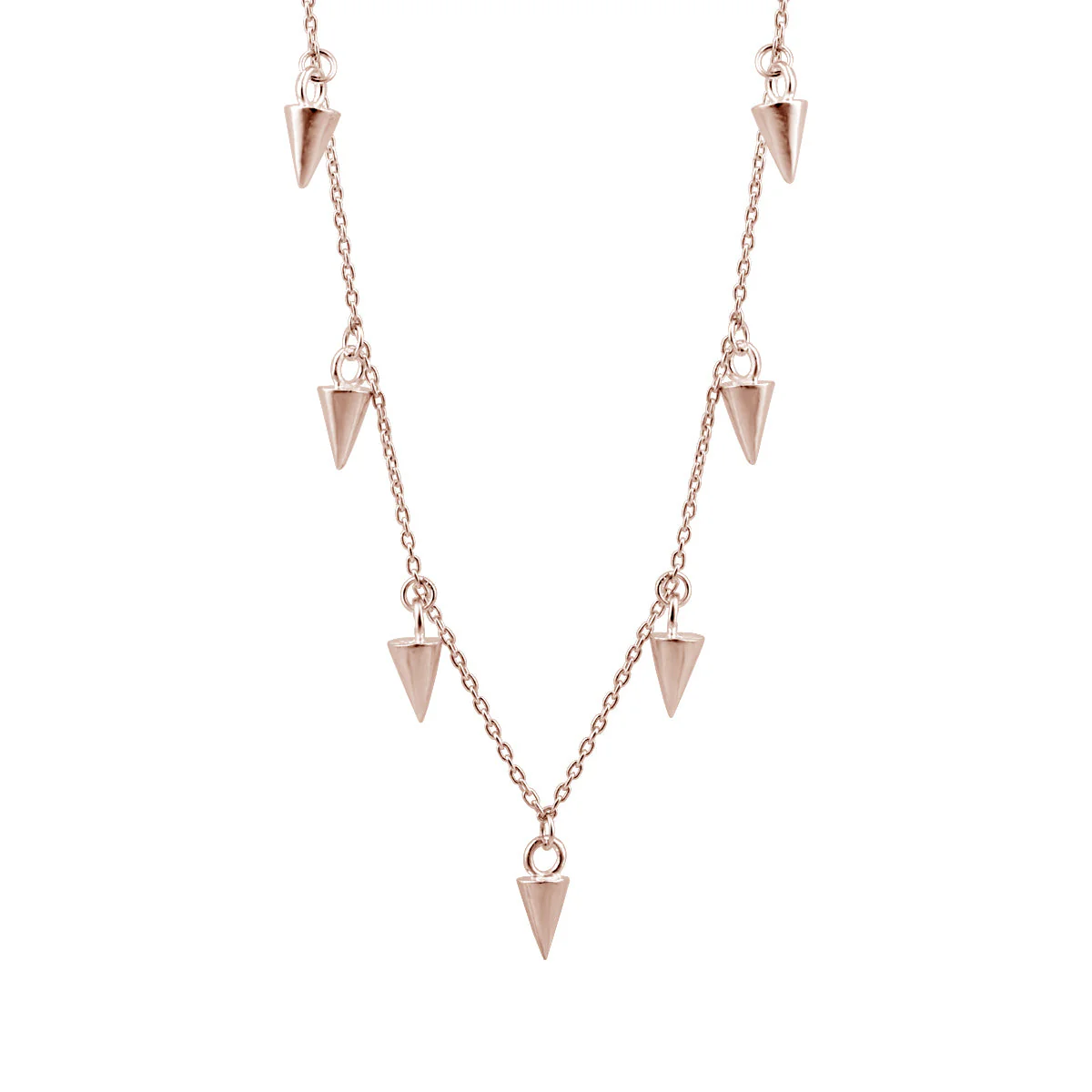Rose Gold Plated Sterling Silver Multi Spike 16 Inch Necklace