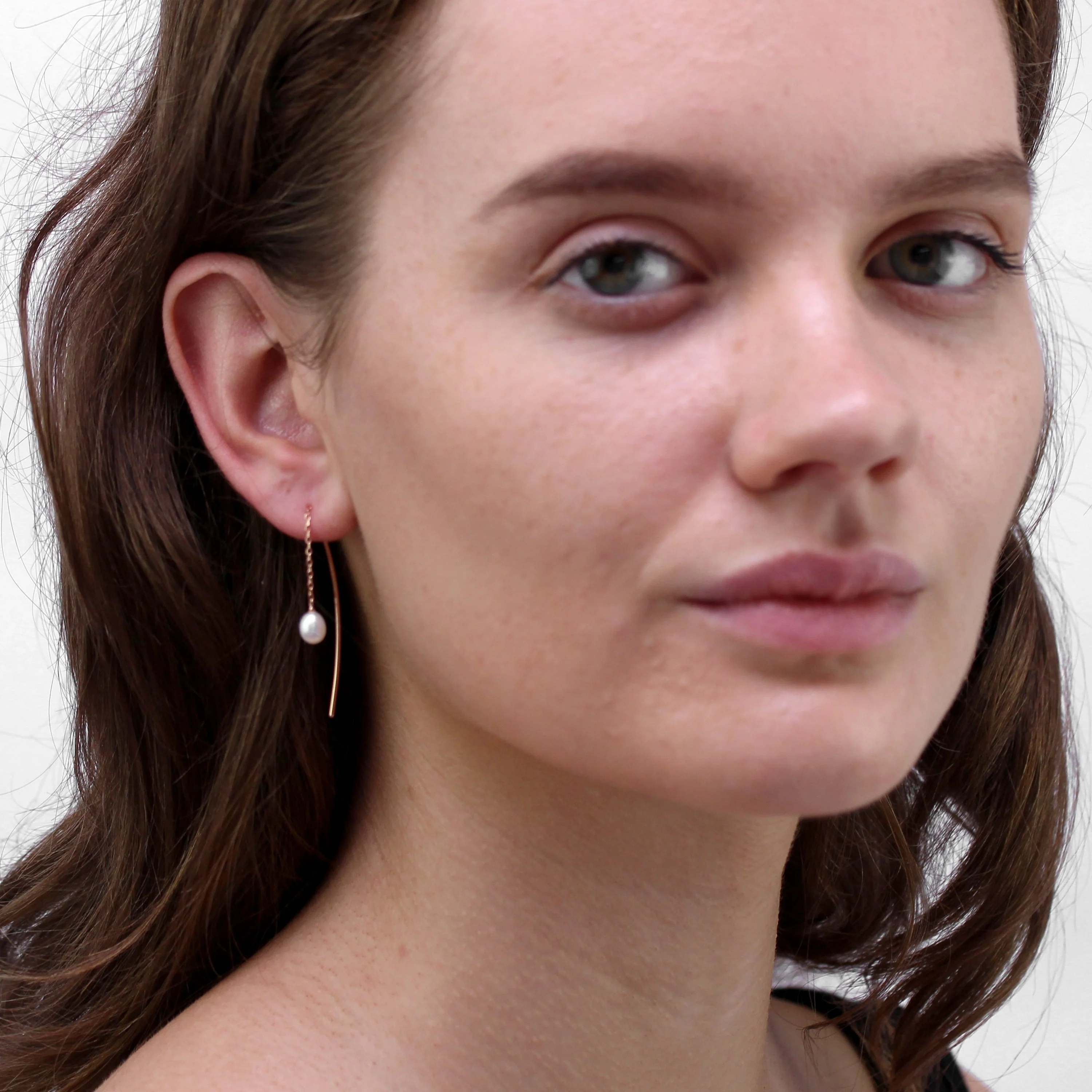 Rose Gold Plated Sterling Silver & Pearl Arc Pull Through Earrings - Image 2