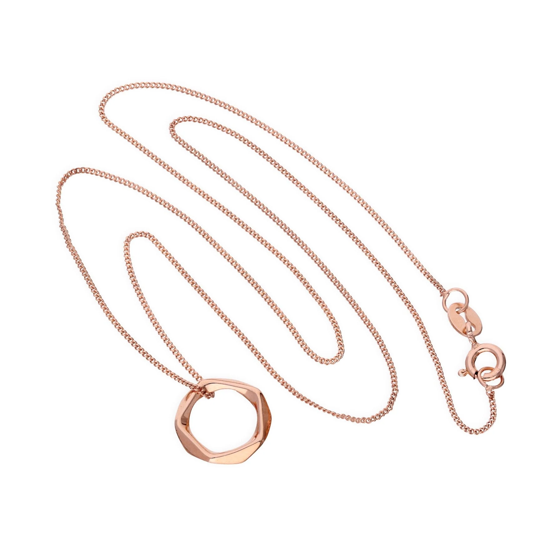 Rose Gold Plated Sterling Silver Pentagon Pendant Necklace 16-22 Inches - Image 2