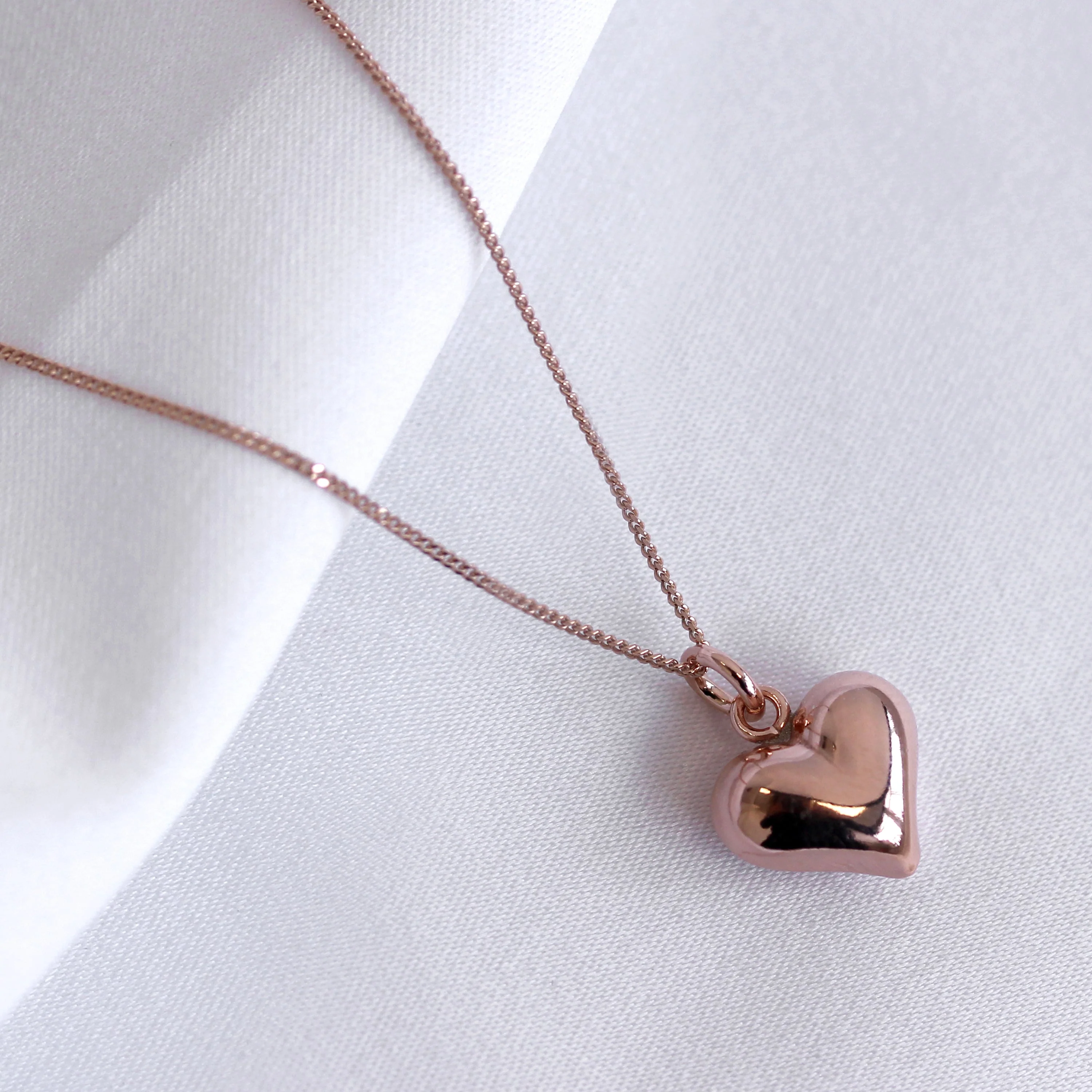 Rose Gold Plated Sterling Silver Puffed Heart Necklace 14 - 32 Inches - Image 2