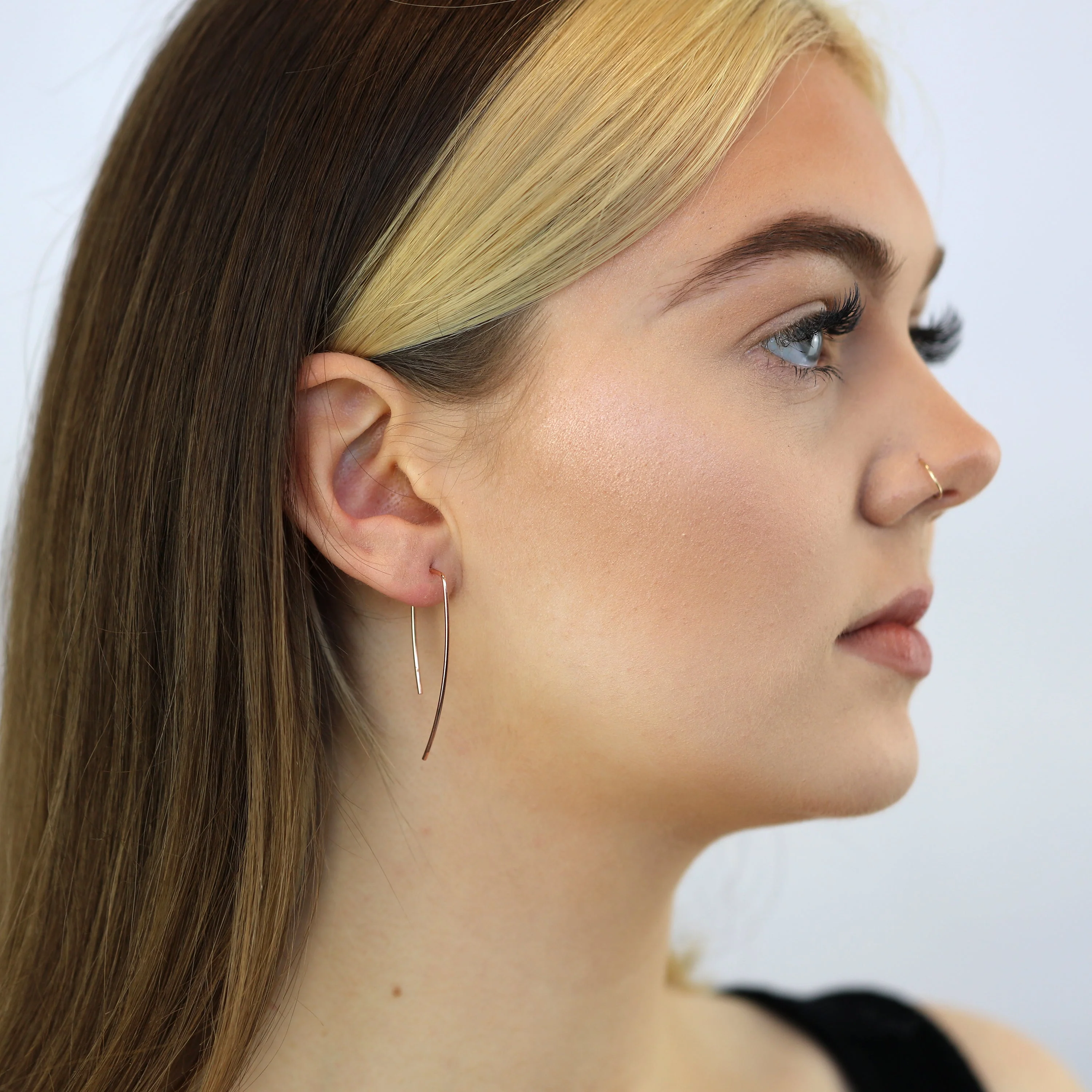 Rose Gold Plated Sterling Silver Pull Through Bar Earrings - Image 2