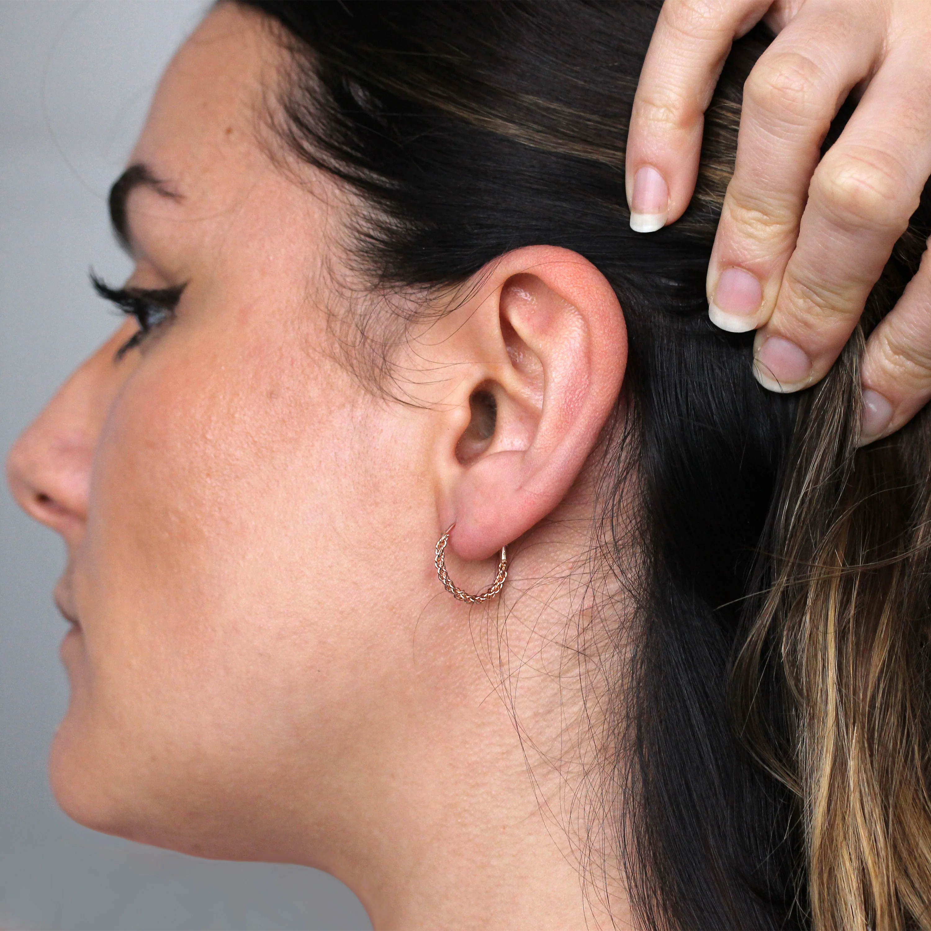 Rose Gold Plated Sterling Silver Rope Hoop Earrings - Image 2