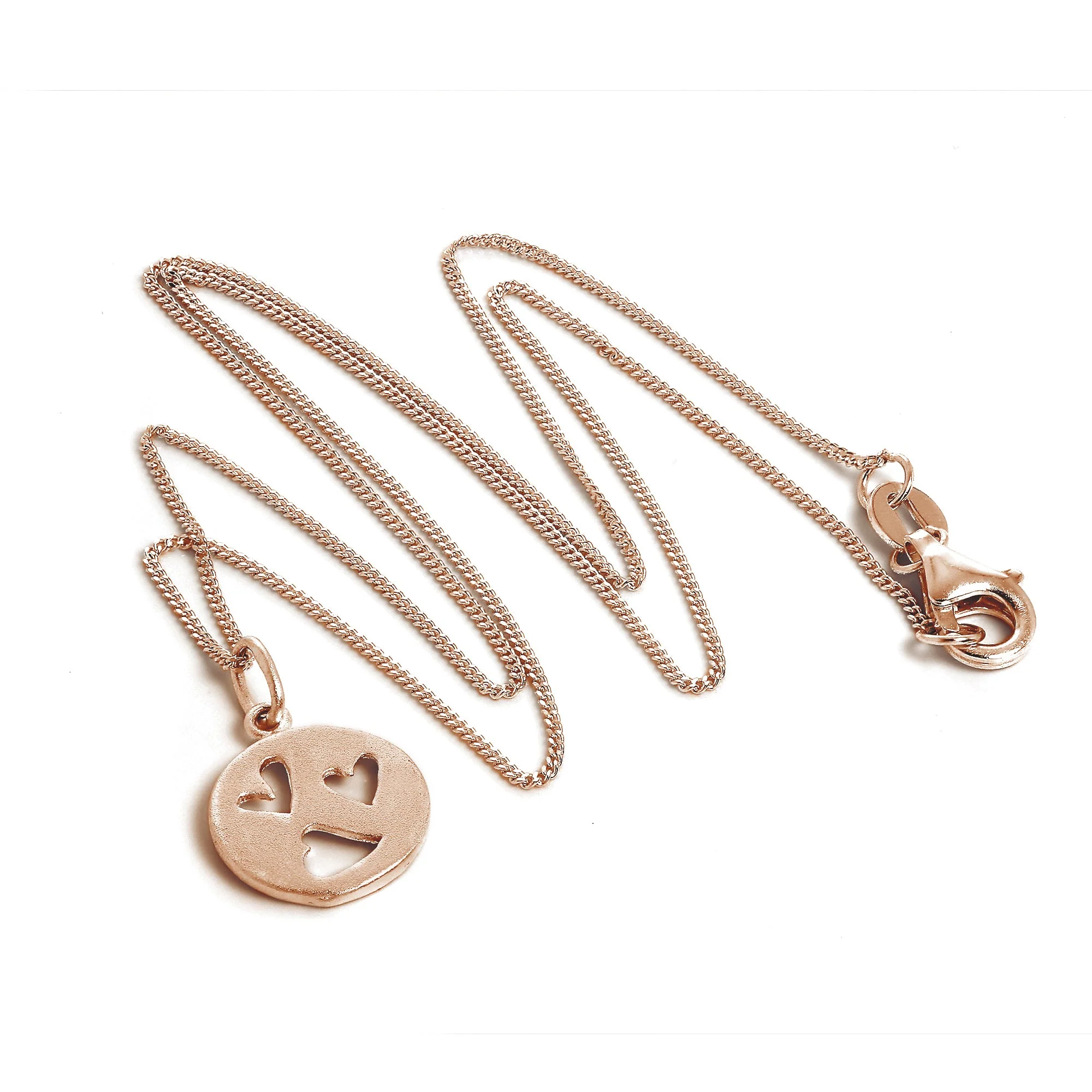 Rose Gold Plated Sterling Silver Triple Open Heart Necklace 14 - 32 Inches - Image 2