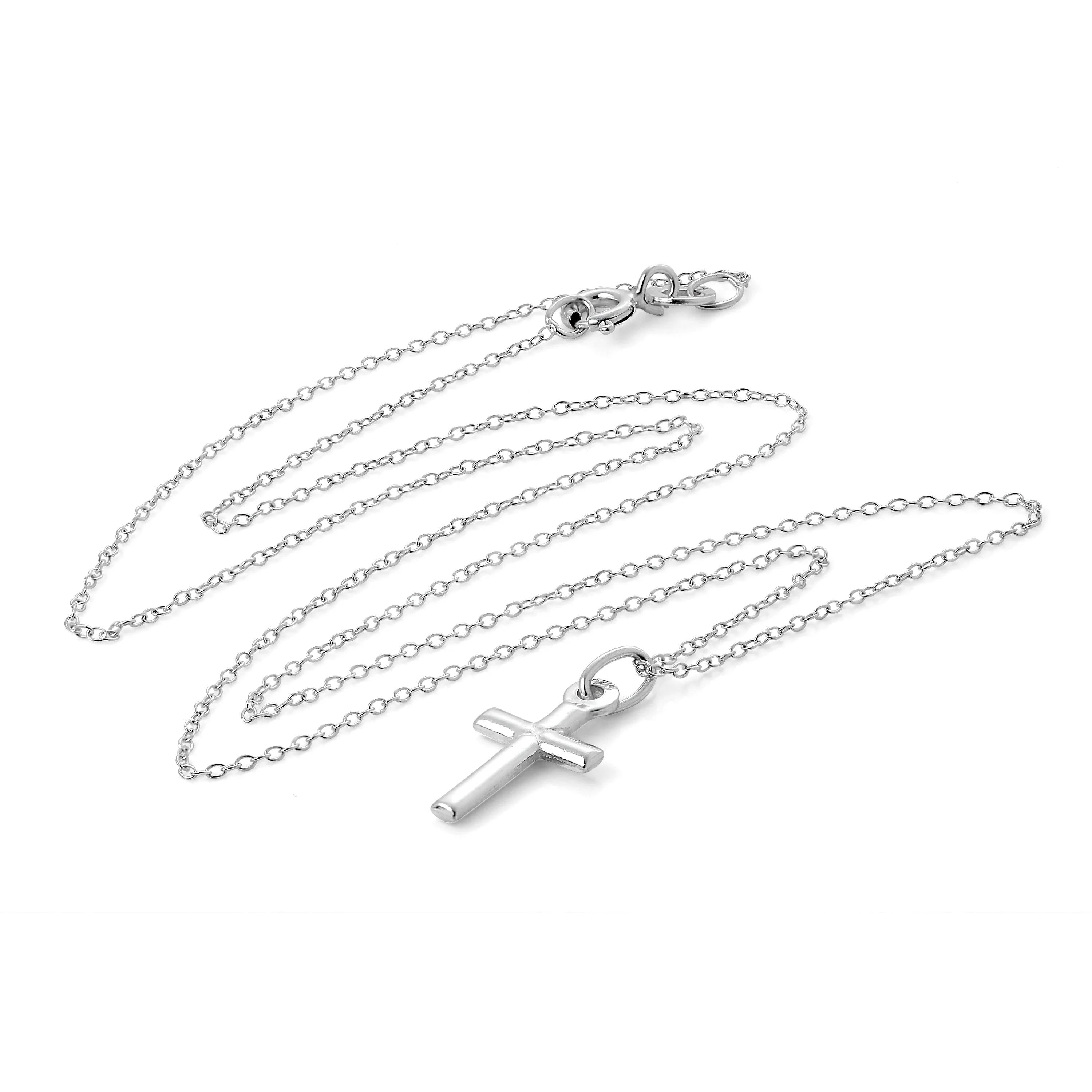 Simple Sterling Silver Cross Pendant on 18 Inch Trace Chain - Image 3