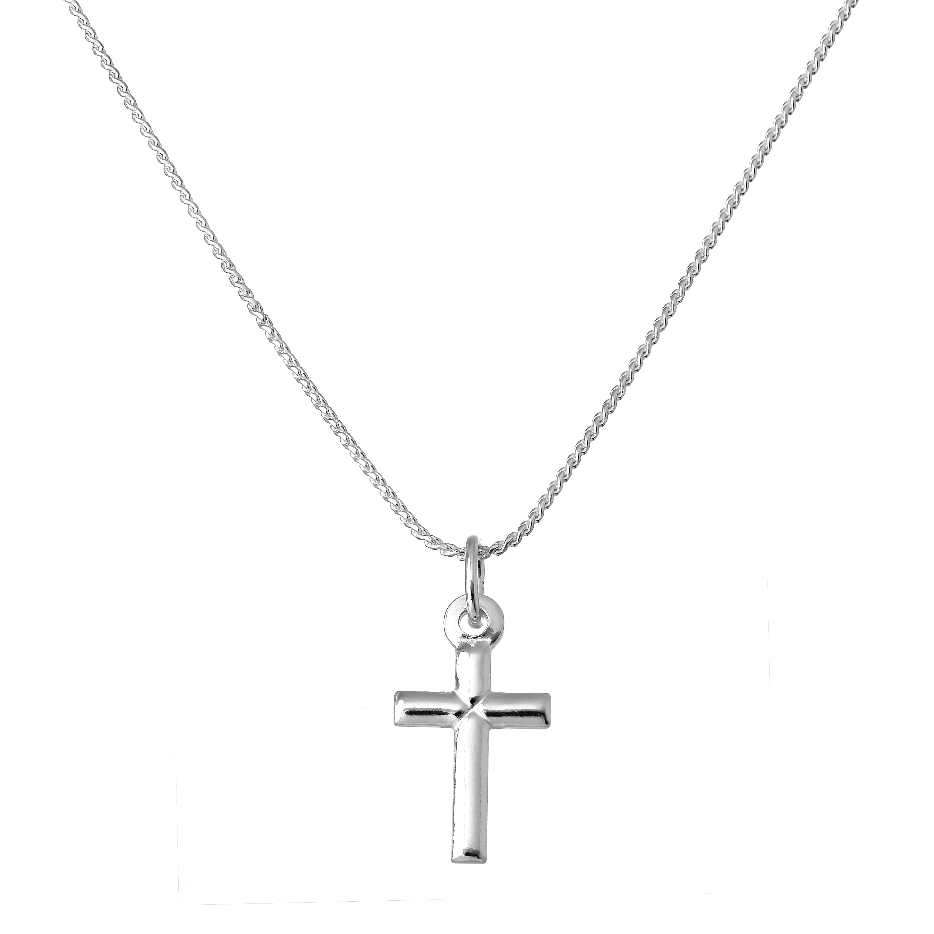 Small Plain Sterling Silver Cross Pendant Necklace 16 - 22 Inches