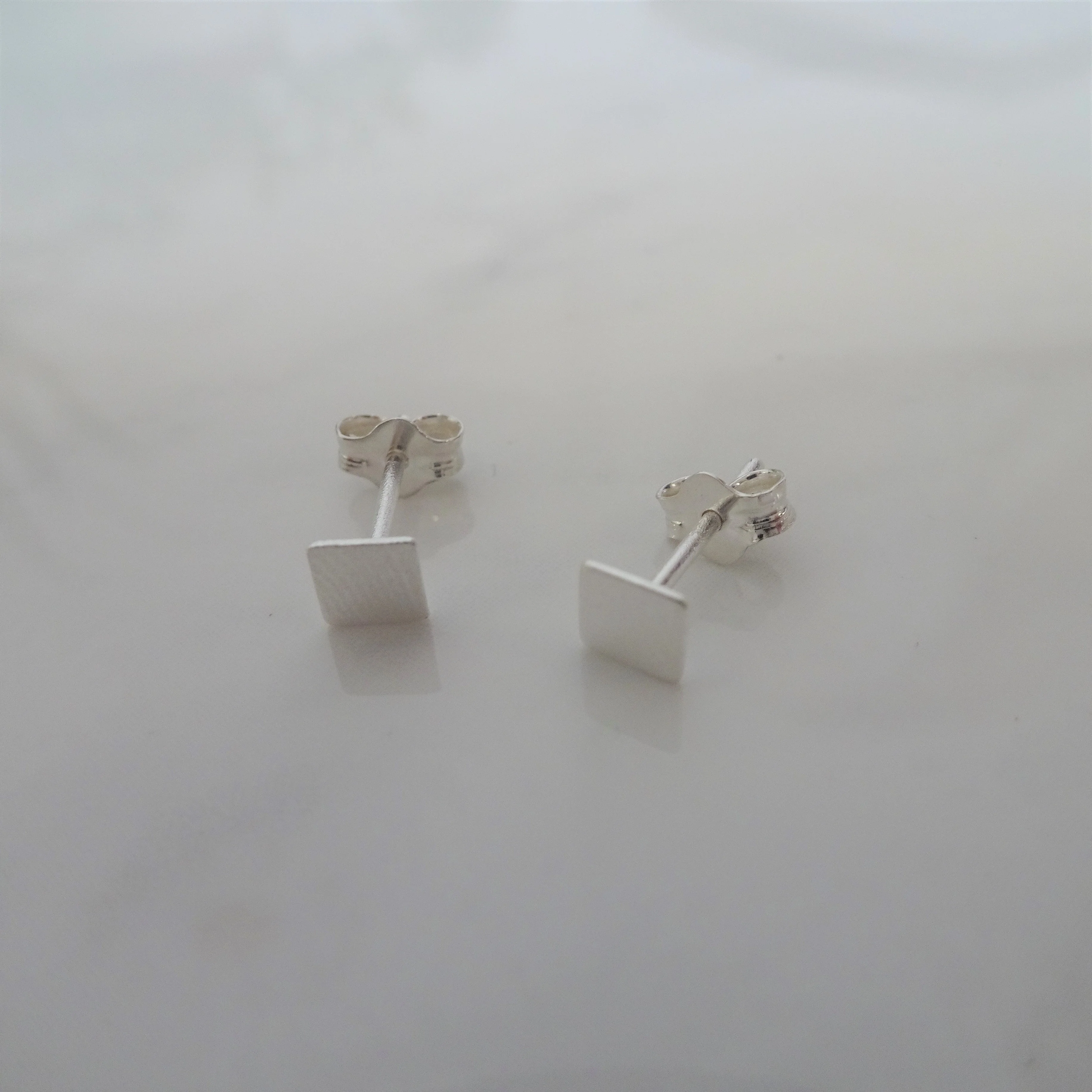 Small Sterling Silver 4mm Square Stud Earrings - Image 2