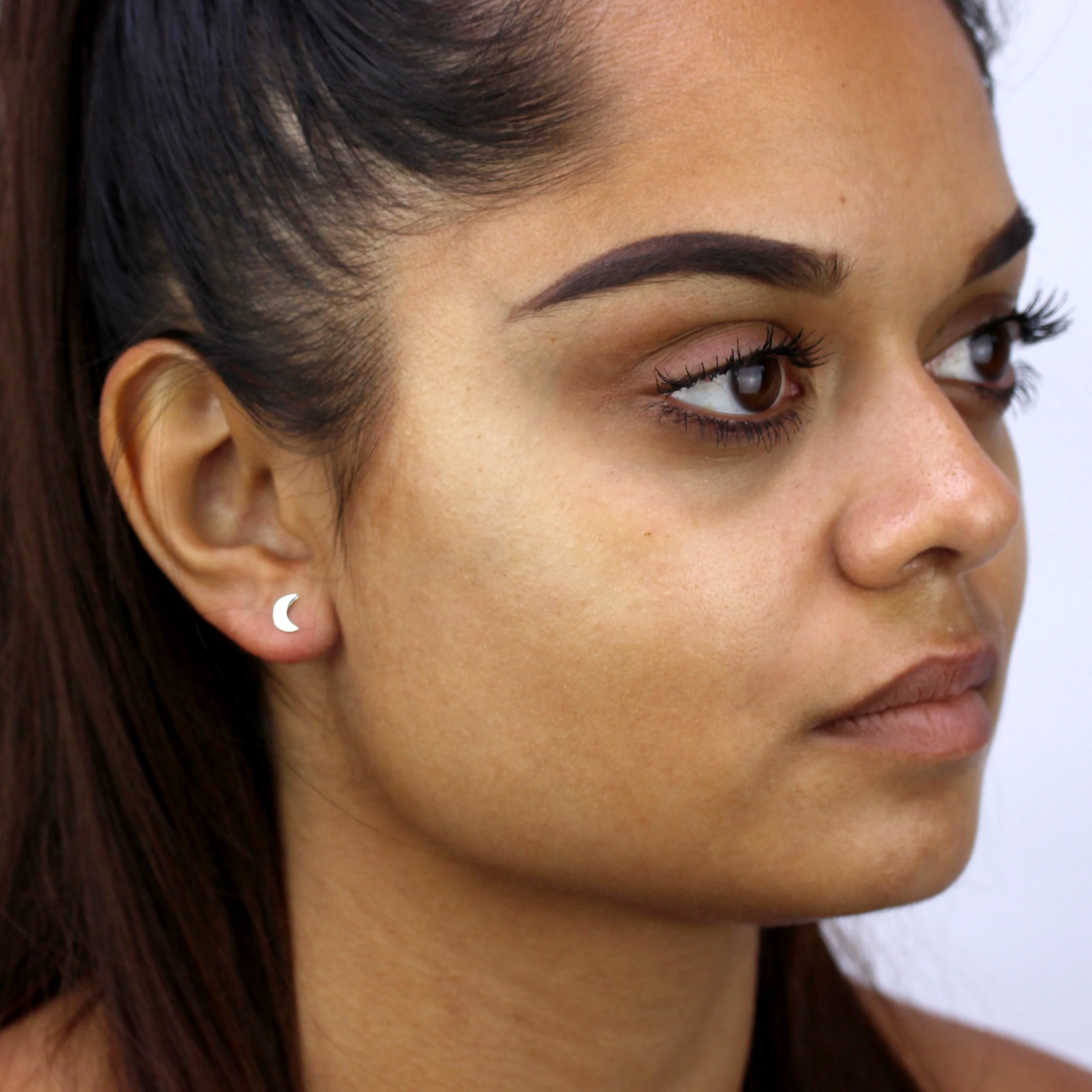 Small Sterling Silver Crescent Moon Stud Earrings - Image 2