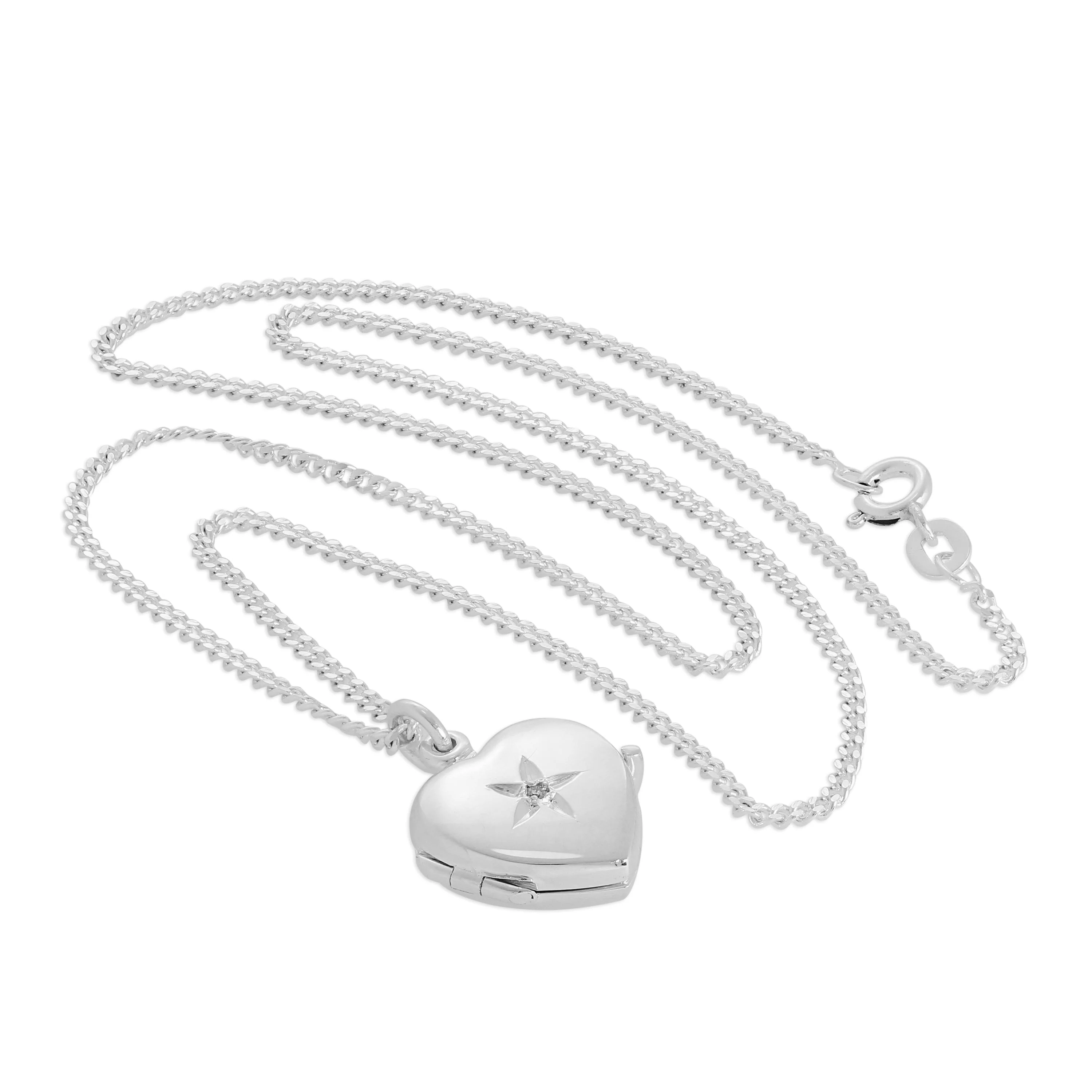Small Sterling Silver Heart Locket with Diamond on Chain 16 - 24 Inches - Image 3