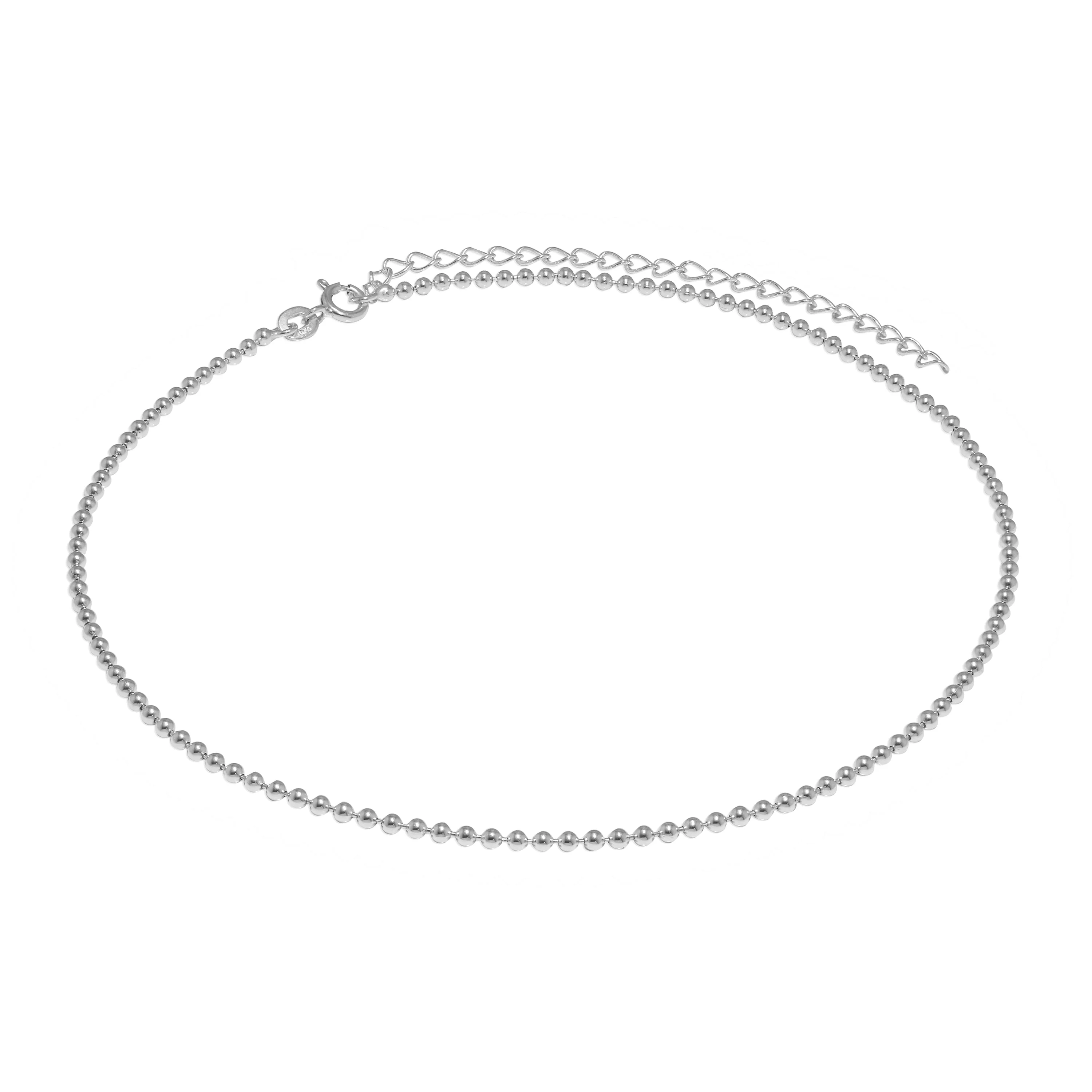 Sterling Silver 2mm Bead Chain Choker 12 Inch + 3 Inch Extender - Image 2