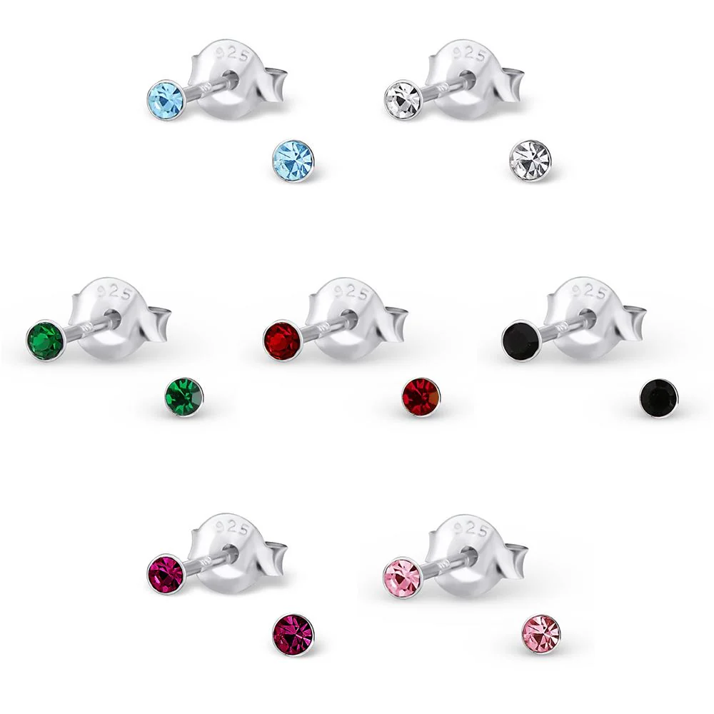 Sterling Silver 2mm Crystal Stud Earrings - Image 5