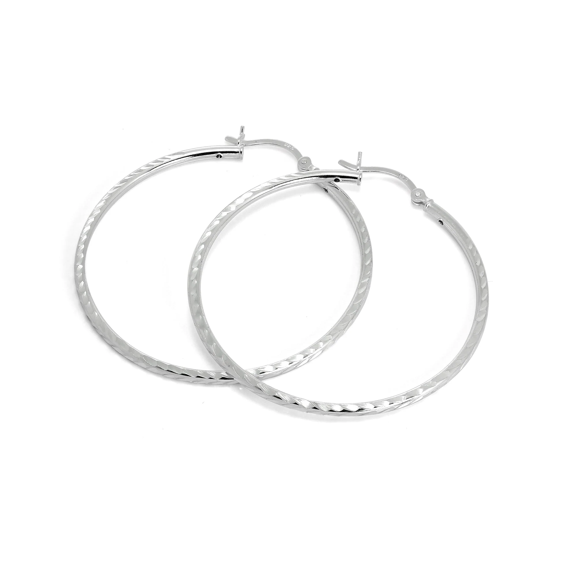 Sterling Silver 2mm Tube Diamond Cut Twist Sleeper Hoop Earrings 35mm - 60mm - Image 4