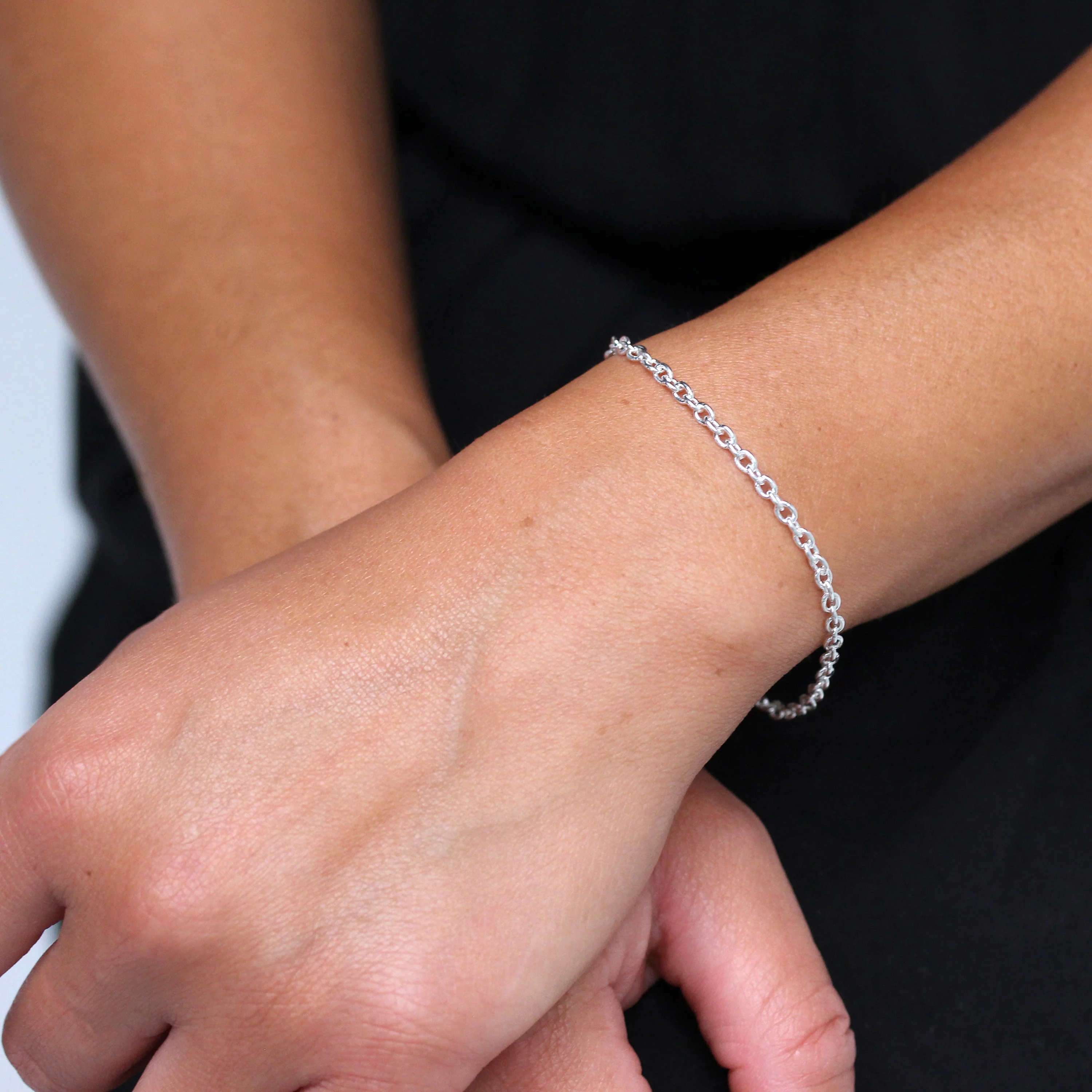 Sterling Silver 3mm Curb Cable Bracelet 6 - 8 Inches - Image 2