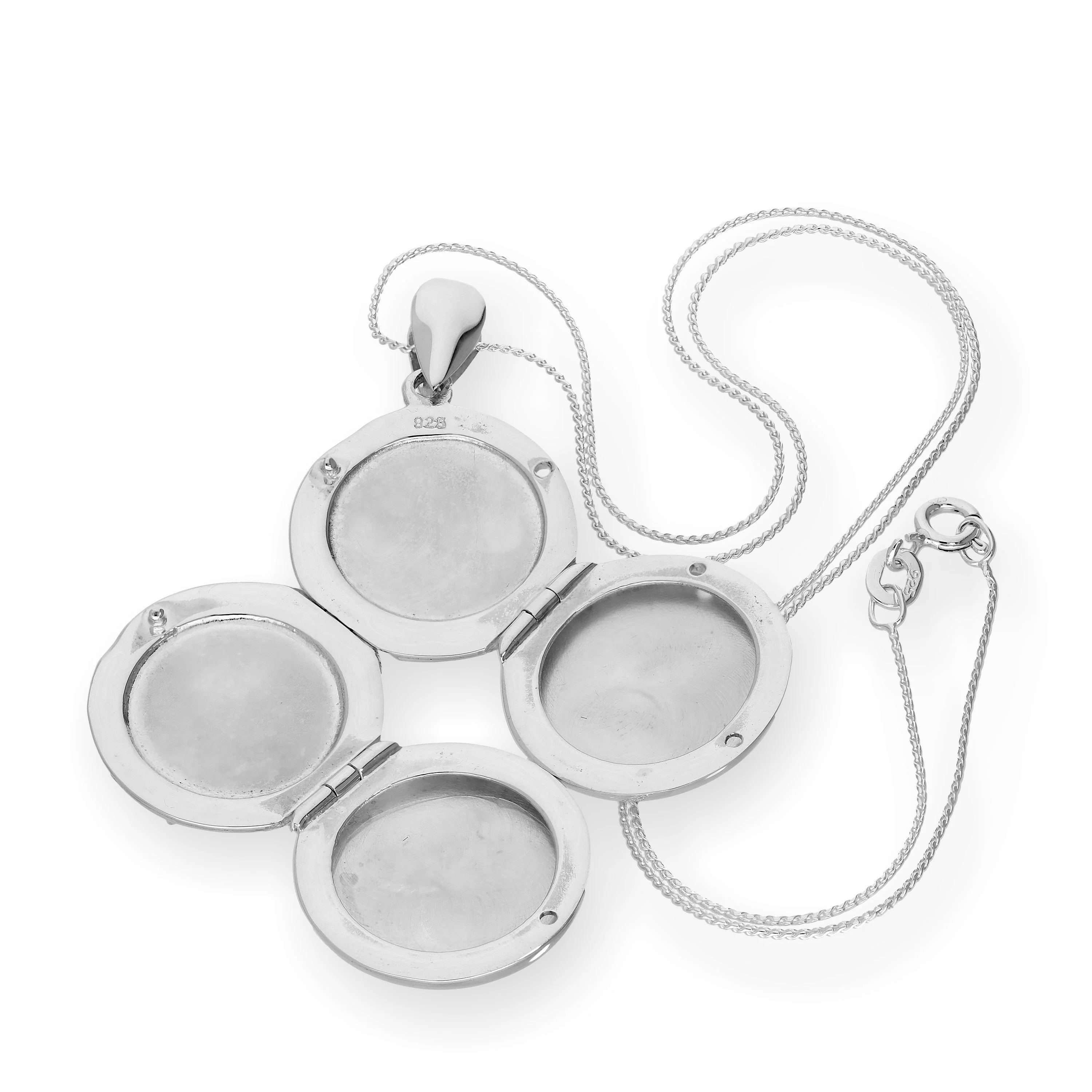 Sterling Silver 4 Photo Engravable Round Family Locket on Chain 16 - 22 Inches - Image 5