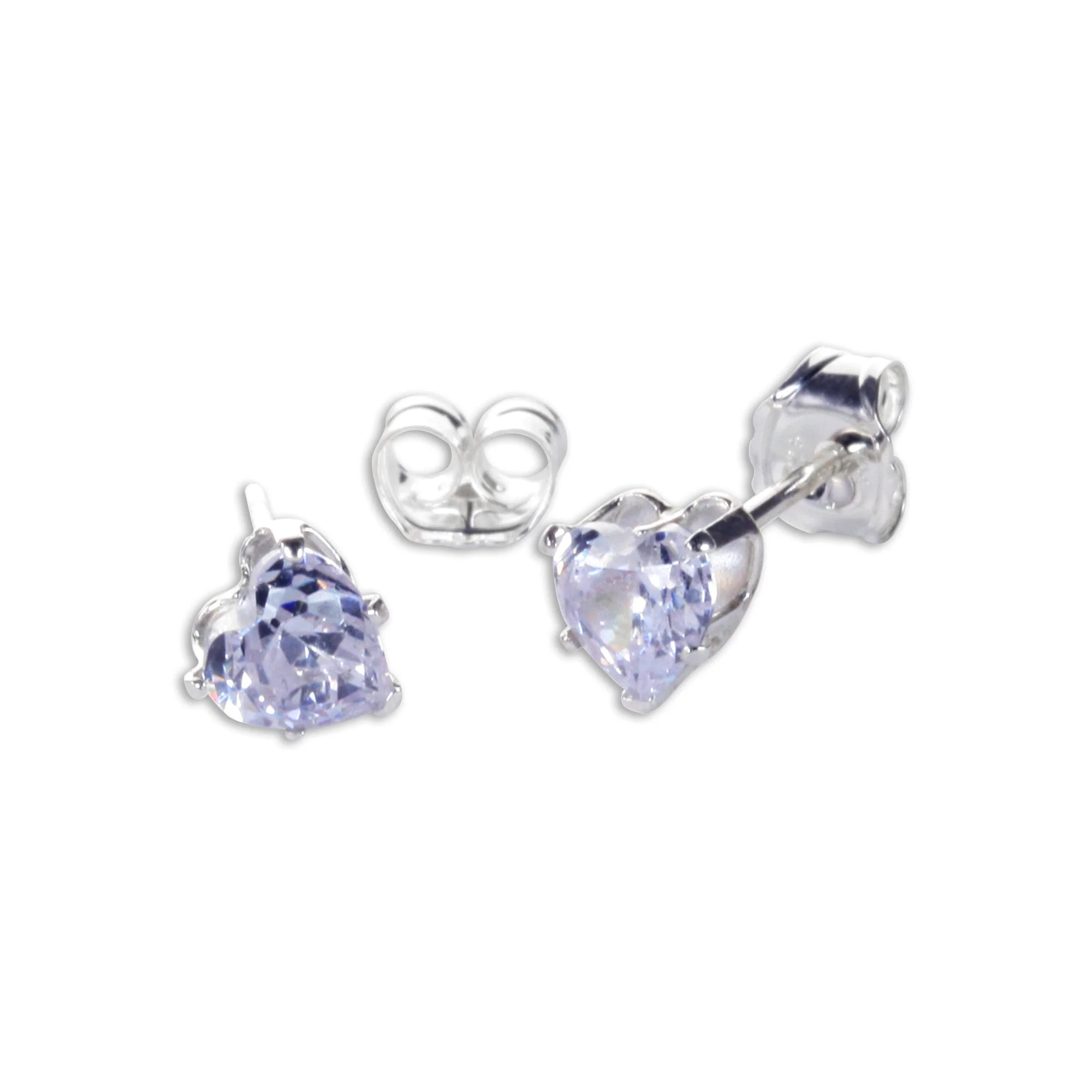Sterling Silver 4mm Heart CZ Stud Earrings - Image 8